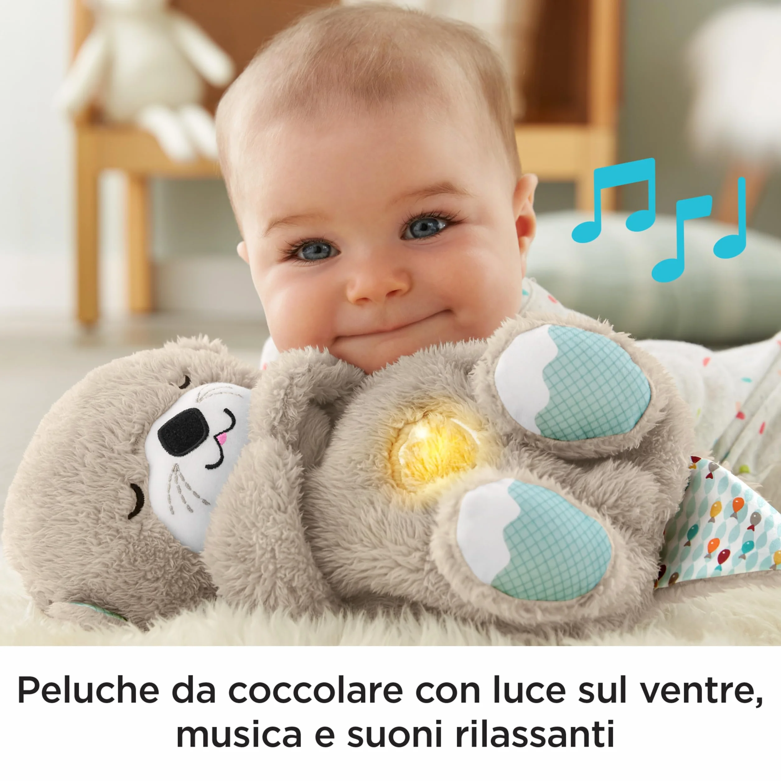 Fisher-Price Lontra Coccola & Relax Carillon Neonati Succhietto con Movimento Respirazione Luci e Suoni Scoperte Sensoriali Regalo per Neonati 0+ Mesi FXC66
