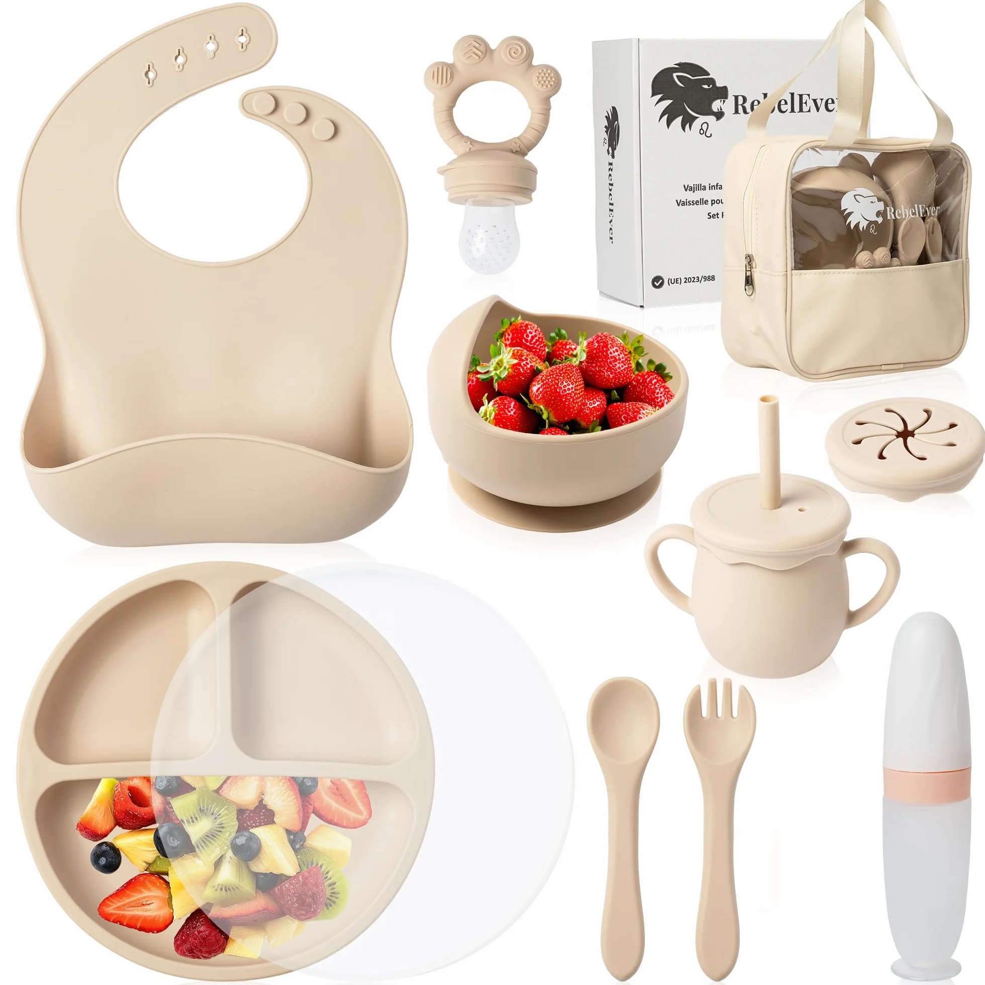 Set Pappa Svezzamento - Set Svezzamento Prima Pappa - Set Svezzamento Neonati - Set Neonato - Cucchiaino Svezzamento con serbatoio dosatore e Ciuccio per Frutta Neonati incluso - Piatto Svezzamento