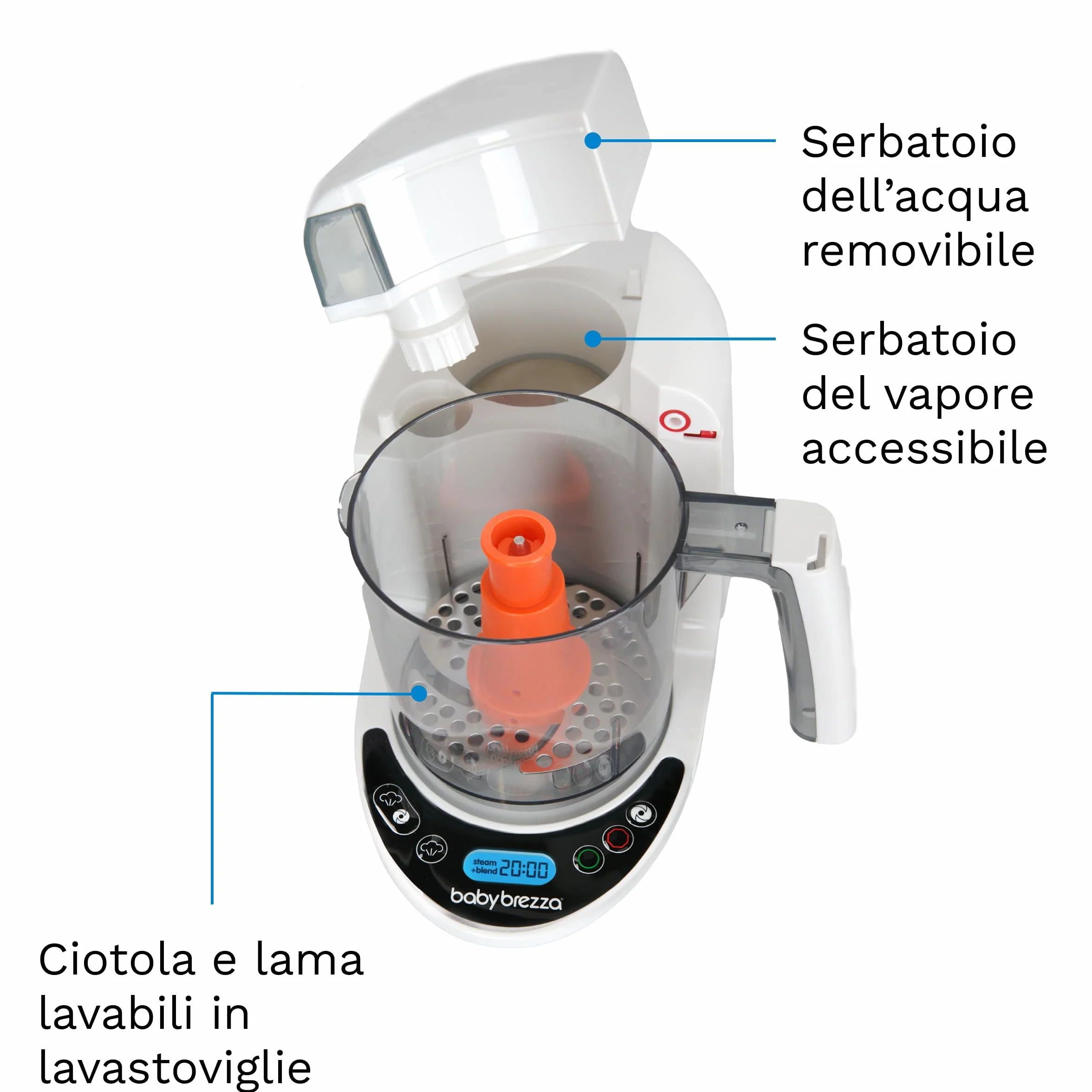 Baby Brezza Food Maker Deluxe Bianco Cuocipappa Omogeneizzatore Neonati Vapore Frullatore Pappe Spegnimento Automatico Lavabili Lavastoviglie 3 Sacchetti