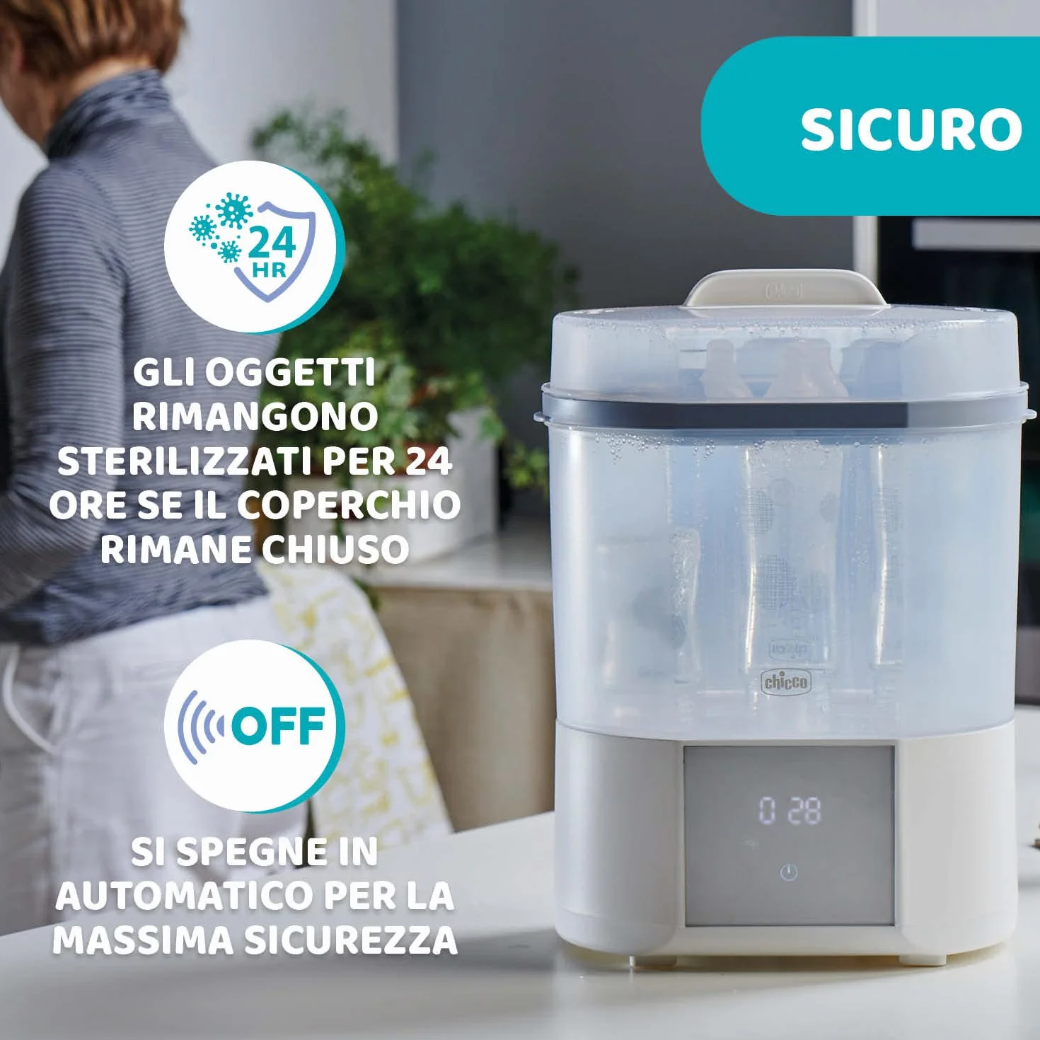 Chicco Sterilizzatore Biberon con Asciugatura, 2 Configurazioni, Fino a 6 Biberon 330 ml, Bianco