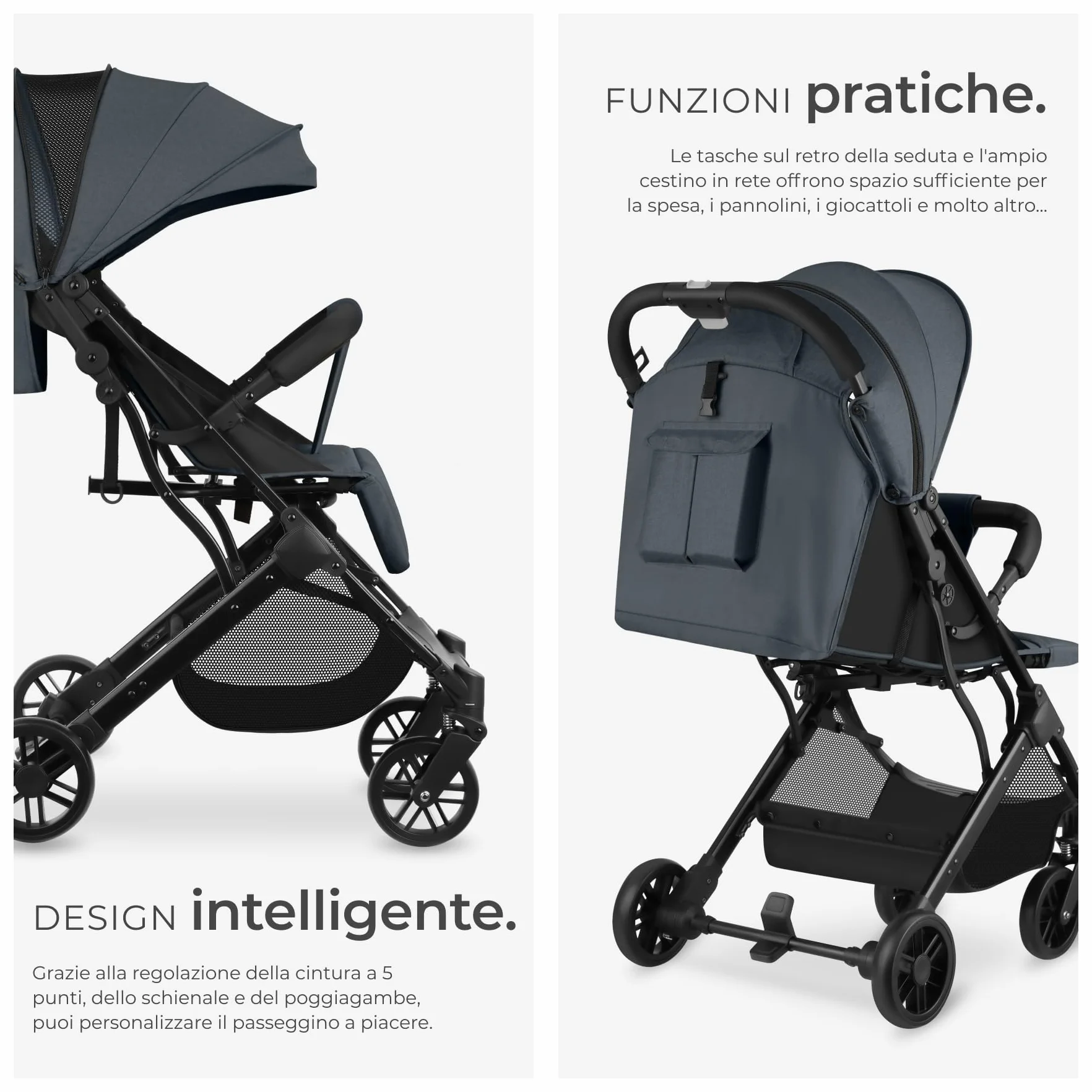 Tectake Passeggino Pieghevole Leggero con Cintura a 5 Punti Regolabile, Freno Pedale, Tettuccio UV, da 0 a 3 Anni - Antracite