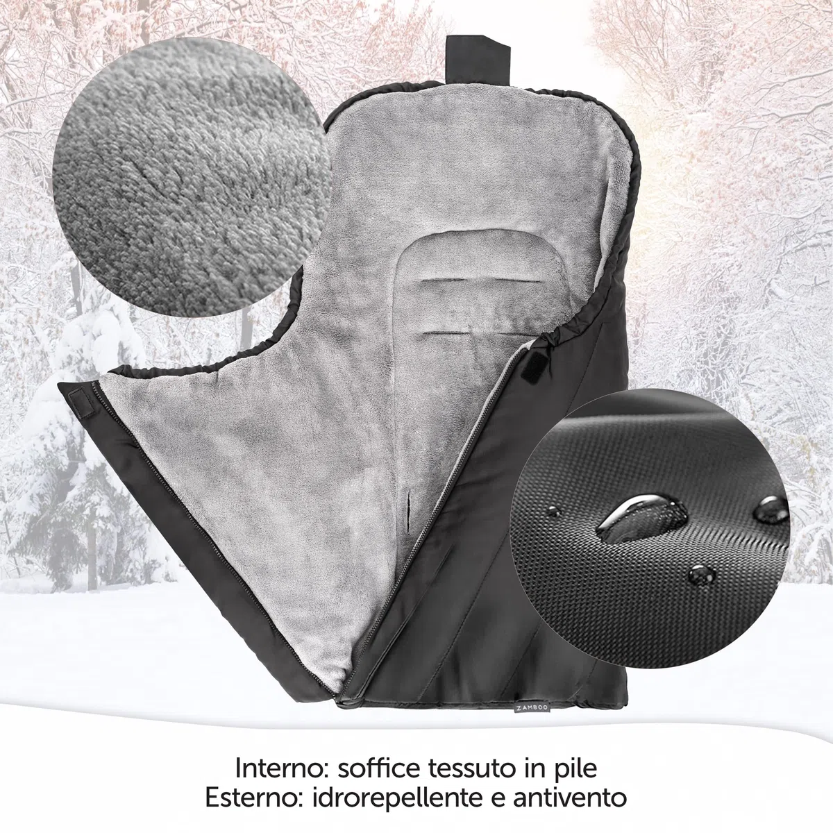 Zamboo Sacco Invernale Ovetto Universale/Sacco Nanna Ovetto Invernale in Thermo Pile, con Fessure per Cintura a 3 o 5 Punti, Con Borsa - Nero
