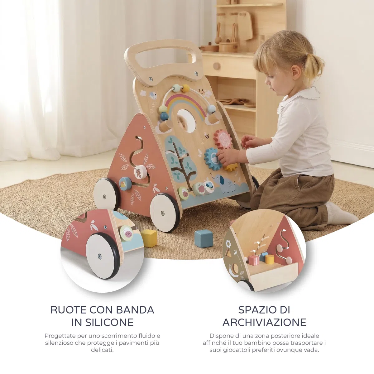 MS BabyWorld – Montessori MIMO – Primi Passi in Legno per Bambini | Carrello Primi Passi con Giochi e Attività | Per Imparare a Camminare | Da +12 Mesi