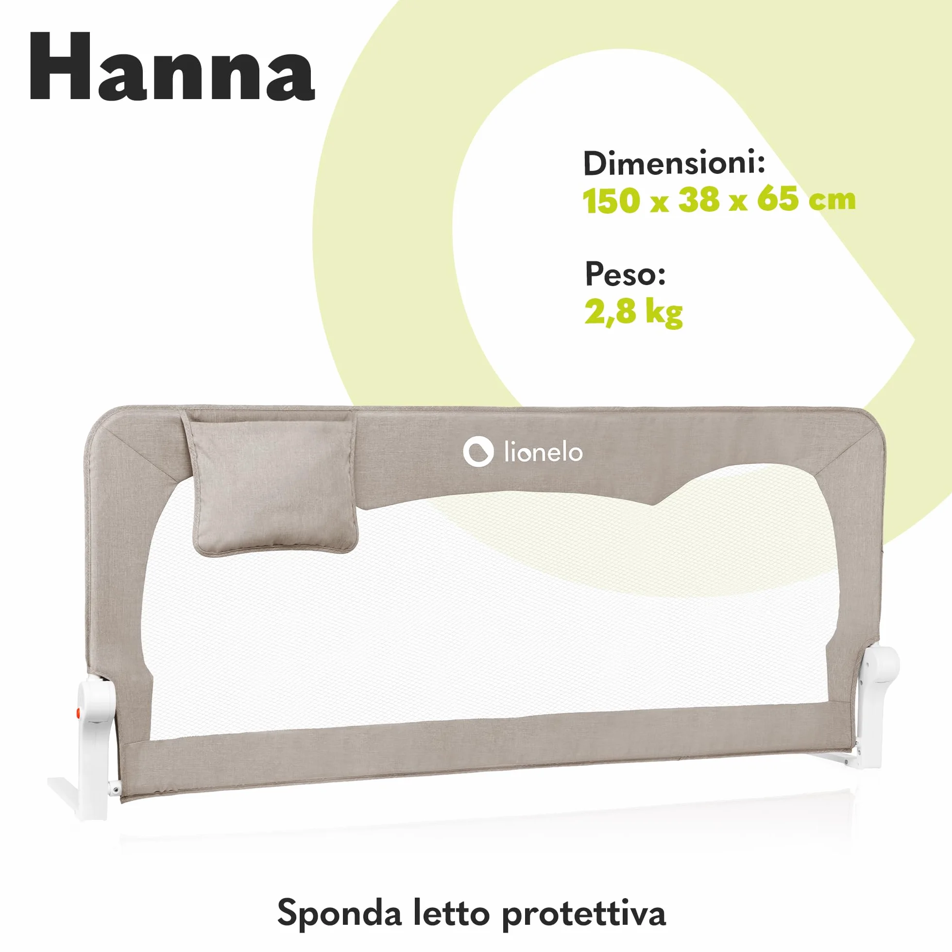 Lionelo Hanna Sponda letto universale barriera protettiva 65cm pieghevole StandSafe SecureBelt Tasca