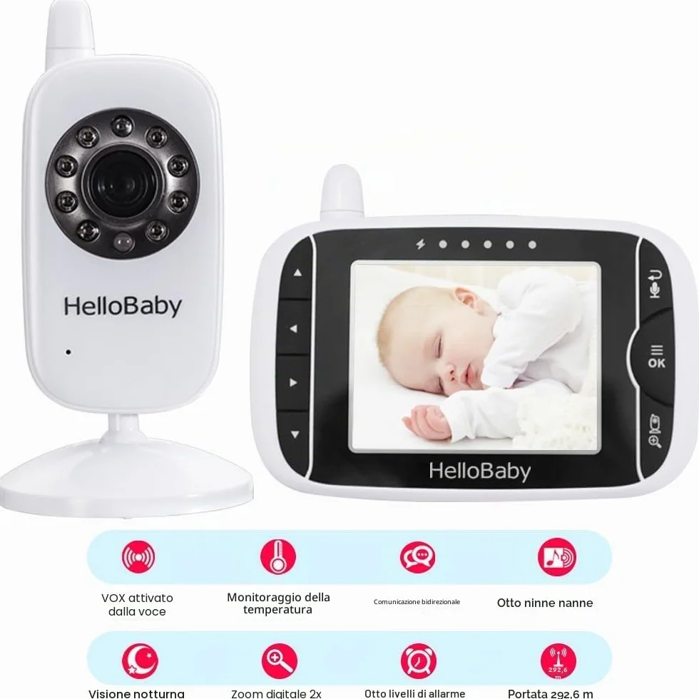 HelloBaby HB32 Visione Notturna Video Baby Monitor 2 vie Citofono