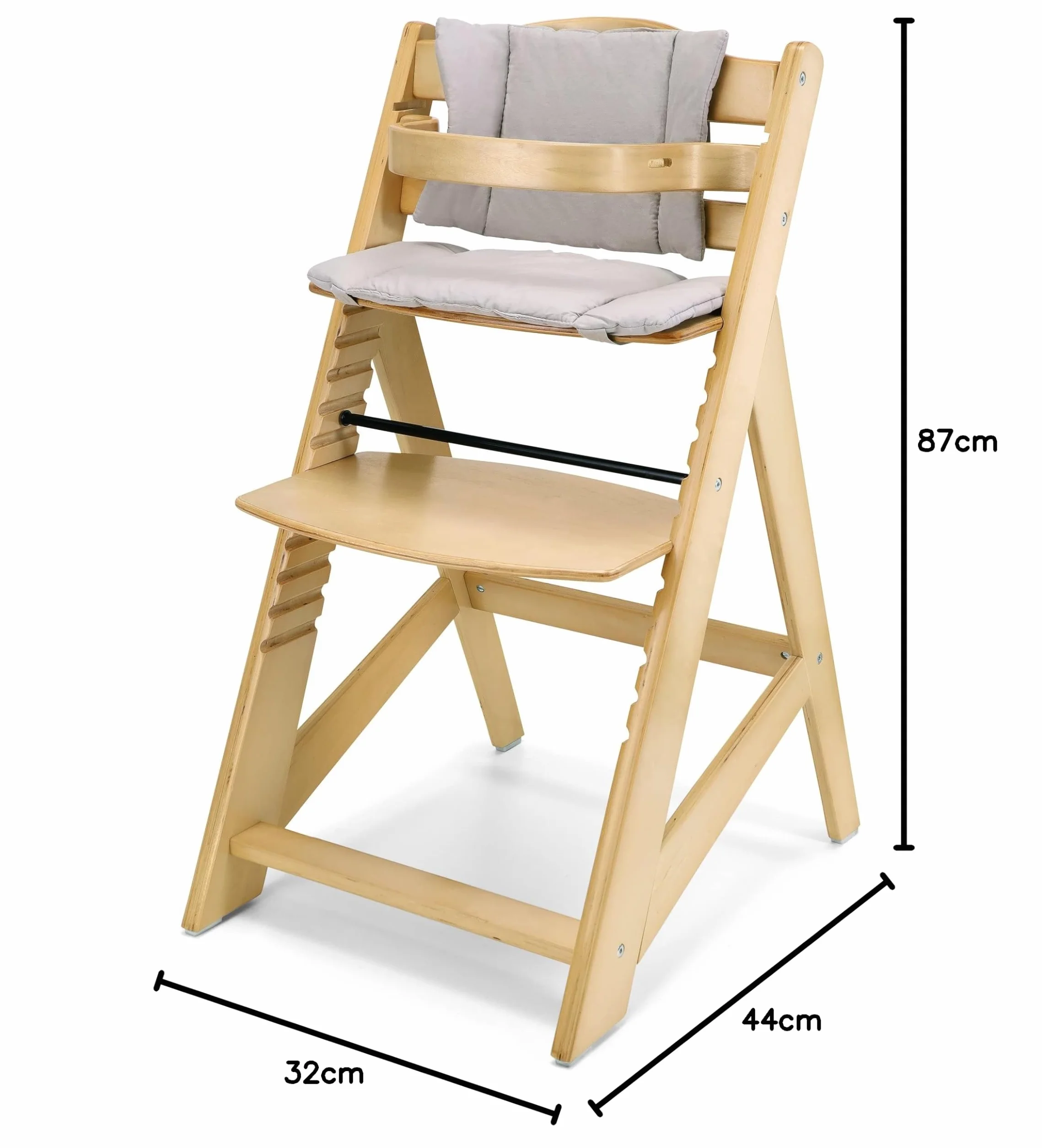 Moby-System Seggiolone Evolutivo Legno Massello Ontano 0-12 Anni 12 Livelli Altezza Regolabile Vassoio Removibile Cuscino Cintura Sicurezza 3 Punti