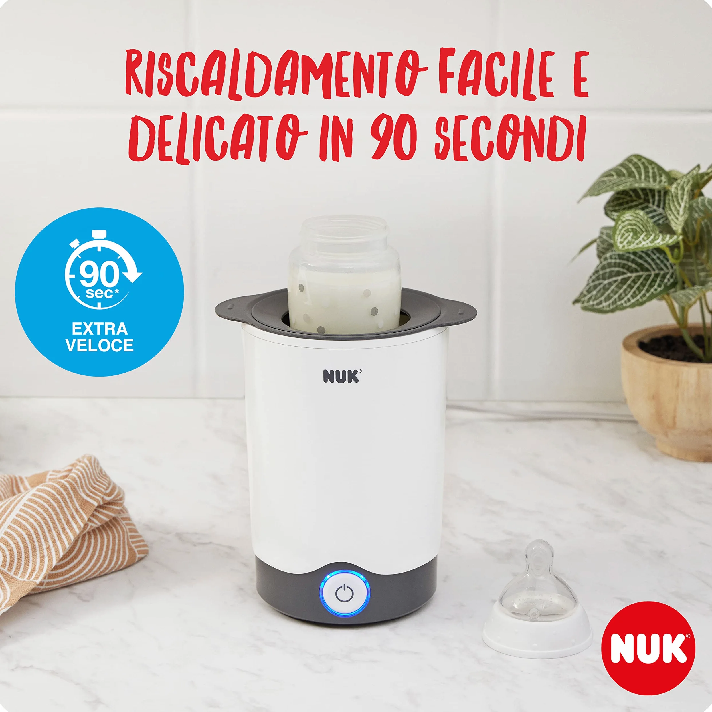NUK Thermo Express scaldabiberon | Riscalda delicatamente cibi liquidi e pappe in 90 secondi | Spegnimento automatico | Cestello estraibile per una semplice rimozione | Spina europea a 2 poli