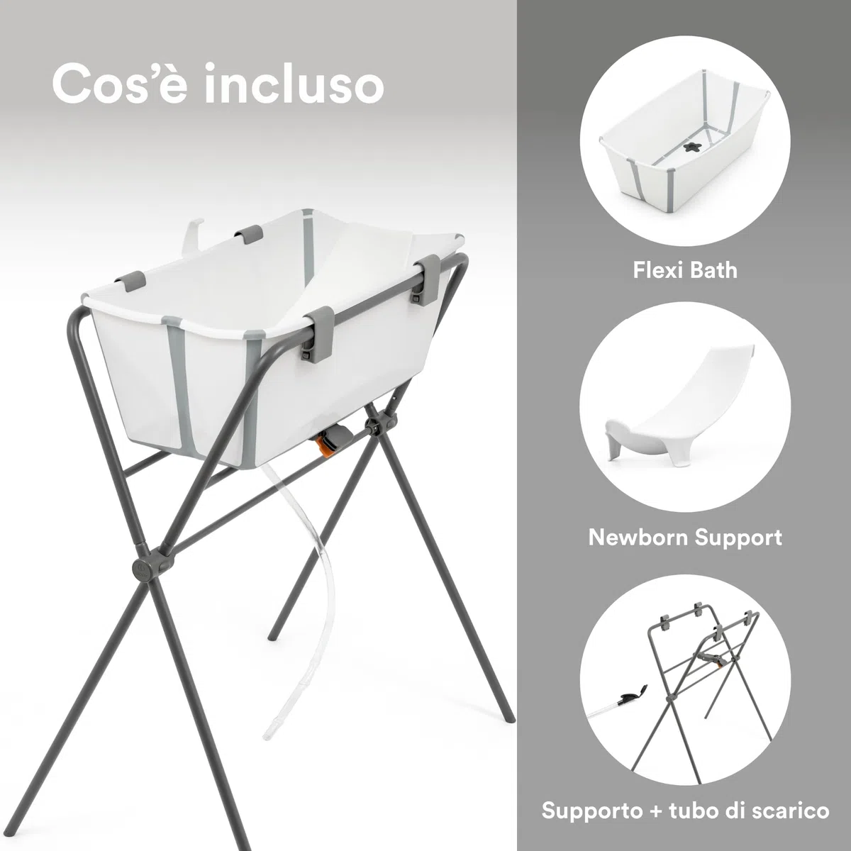 Stokke Flexi Bath (White) + Supporto per neonati + Supporto per Flexi Bath - Ideale per bambini fino ai 48 mesi - Pieghevole, durevole e facile da riporre