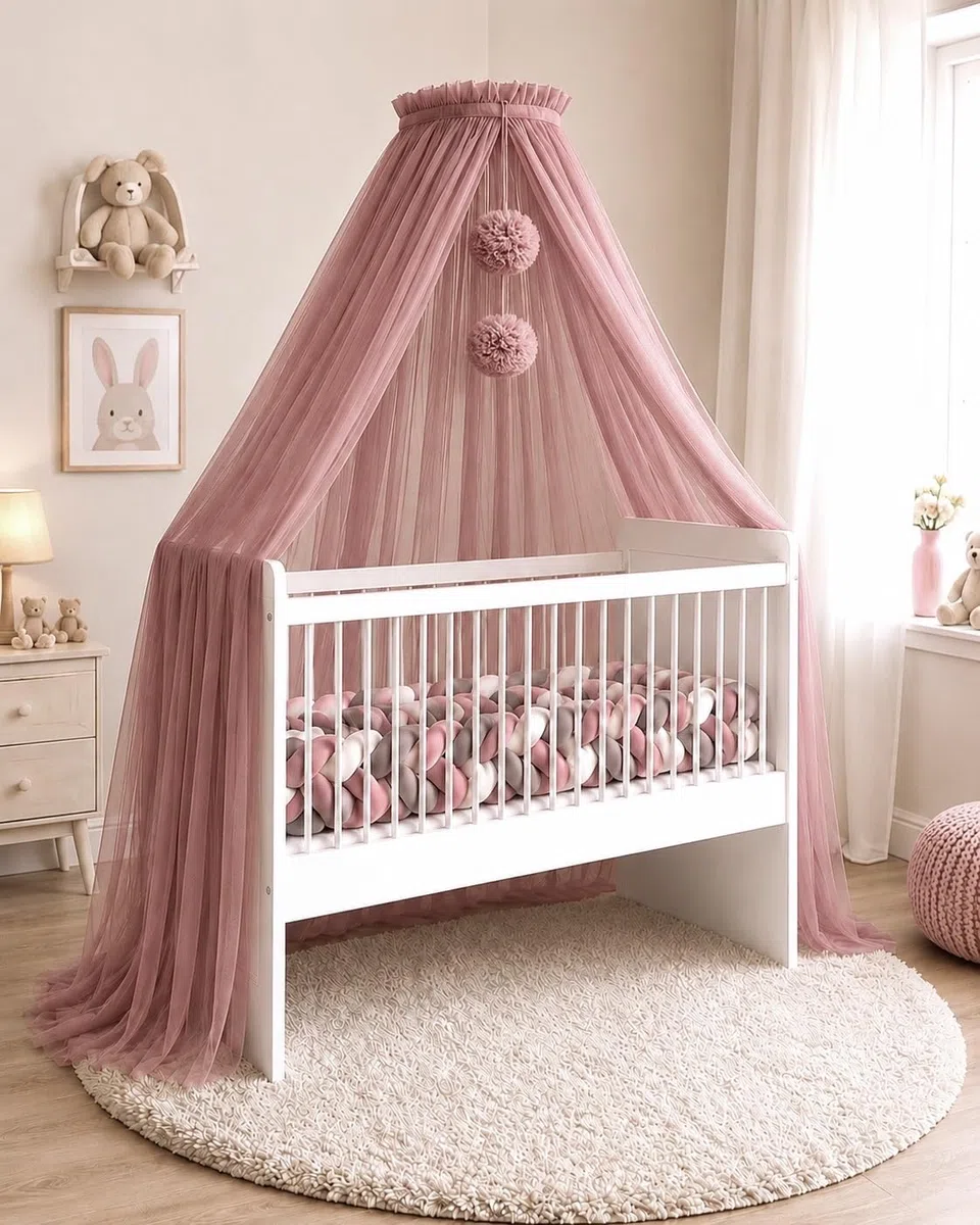 Baby Fancyroom Tenda per Letto da Bambino, Zanzariera, Decorazione per Camera, Baldacchino in Tulle di Qualità Superiore Vecchio Rosa