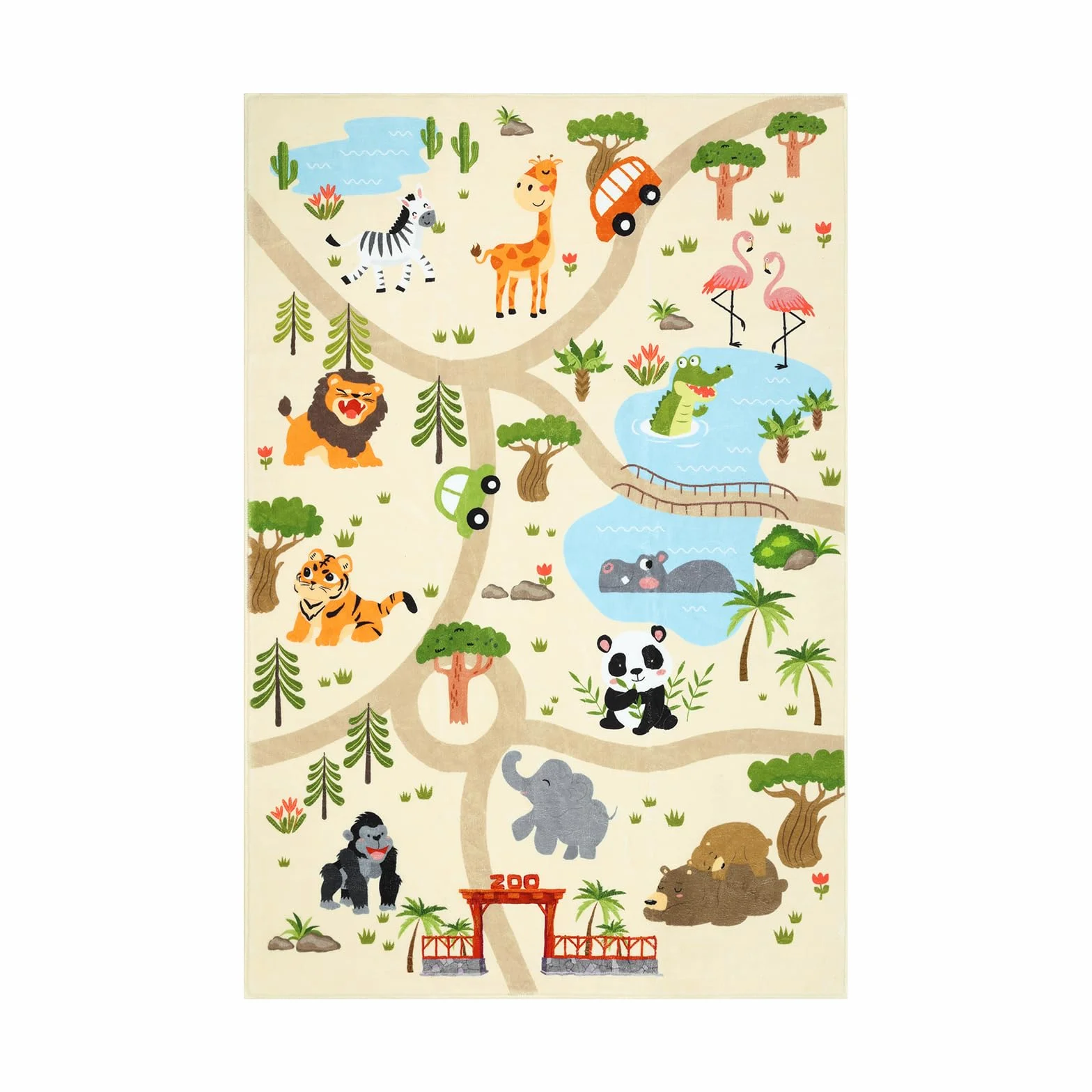 Enyhom Tappeto Bambini Morbido, 100 x 150 cm Antiscivolo Tappeto Cameretta Bambino Lavabile Tappeto per Bambini Auto Motivo Animali Tappeti Bambini per Stanza dei Giochi, Camera Bebe, Stanza Bambini