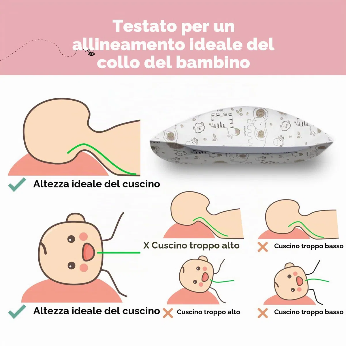 KeaSafari - Cuscino per bambini con federa, morbido cotone biologico, per dormire, lavabile, per bambini