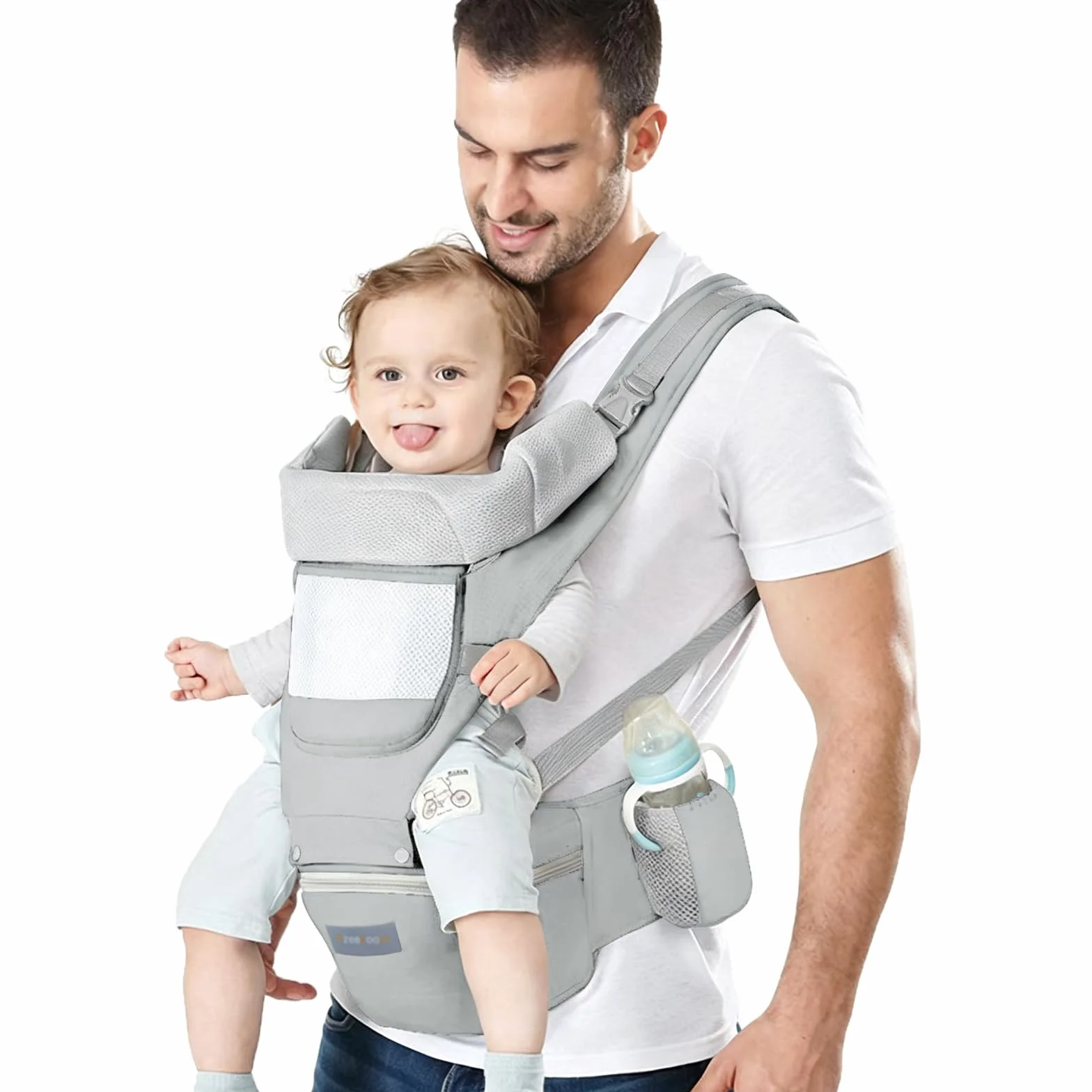 Marsupio Neonati, Porta Bebè Ergonomico con Sedile, Multiposizione Dorsale Ventrale, Leggero Cotone Traspirante per Neonati e Bambini da 0 a 48 Mese (3,5 a 25 Kg)