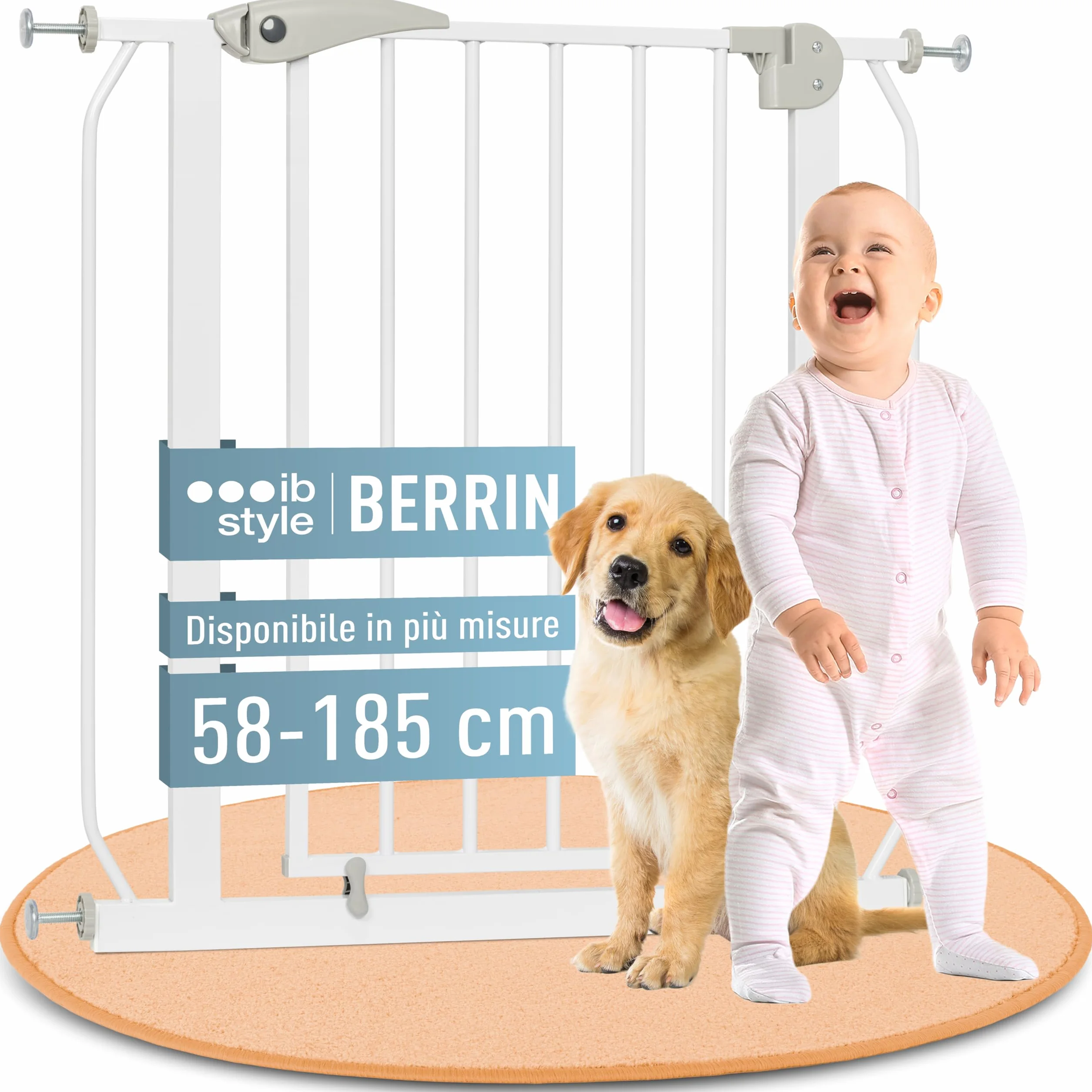 Berrin Cancelletto per Bambini di Sicurezza 120-130 cm Metallo Bianco 90° Stop