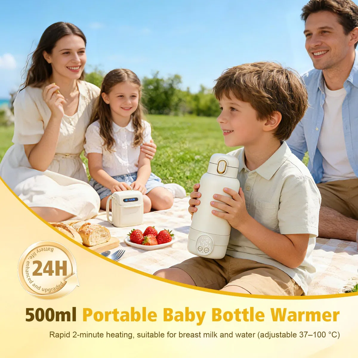 Scaldabiberon Portatile,14000 mAh,Riscaldamento rapido in 2 minuti,Controllo Preciso della Temperatura,Scalda Biberon Neonato,Capacità di 500ml per Tutto il Giorno,per Latte Materno e Acqua