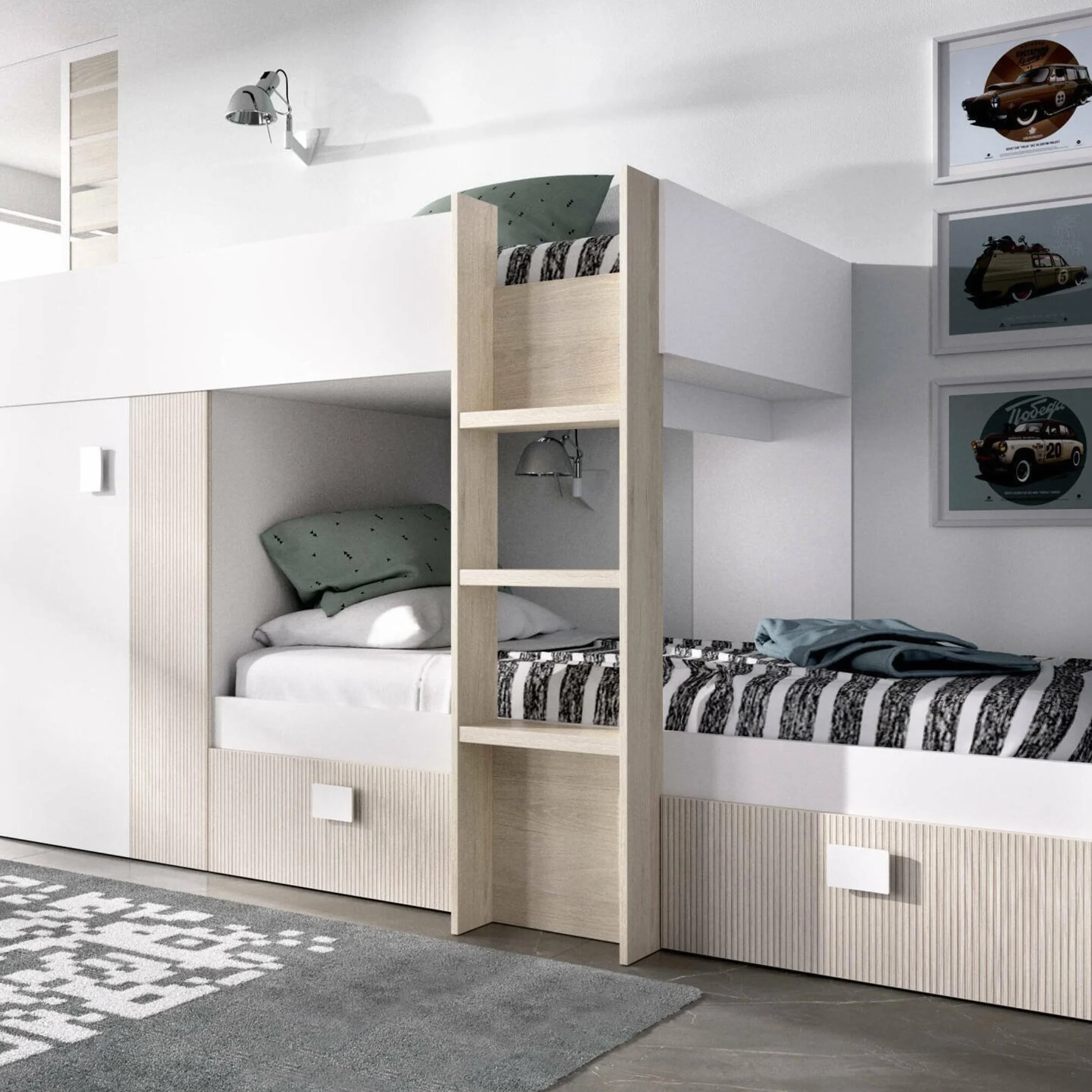 Dmora Bambini Cevedale Cameretta Completa Letto a Castello Due Lettini Singoli 271x111h150 cm Bianco e Rovere
