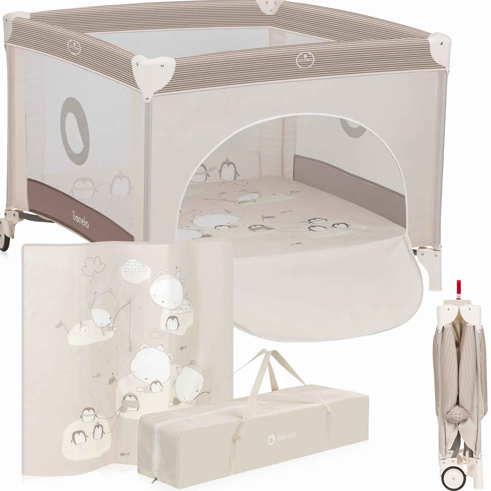 Lionelo BONNIE Box bambini pieghevole 100x100cm 15kg Lettino per neonati da viaggio