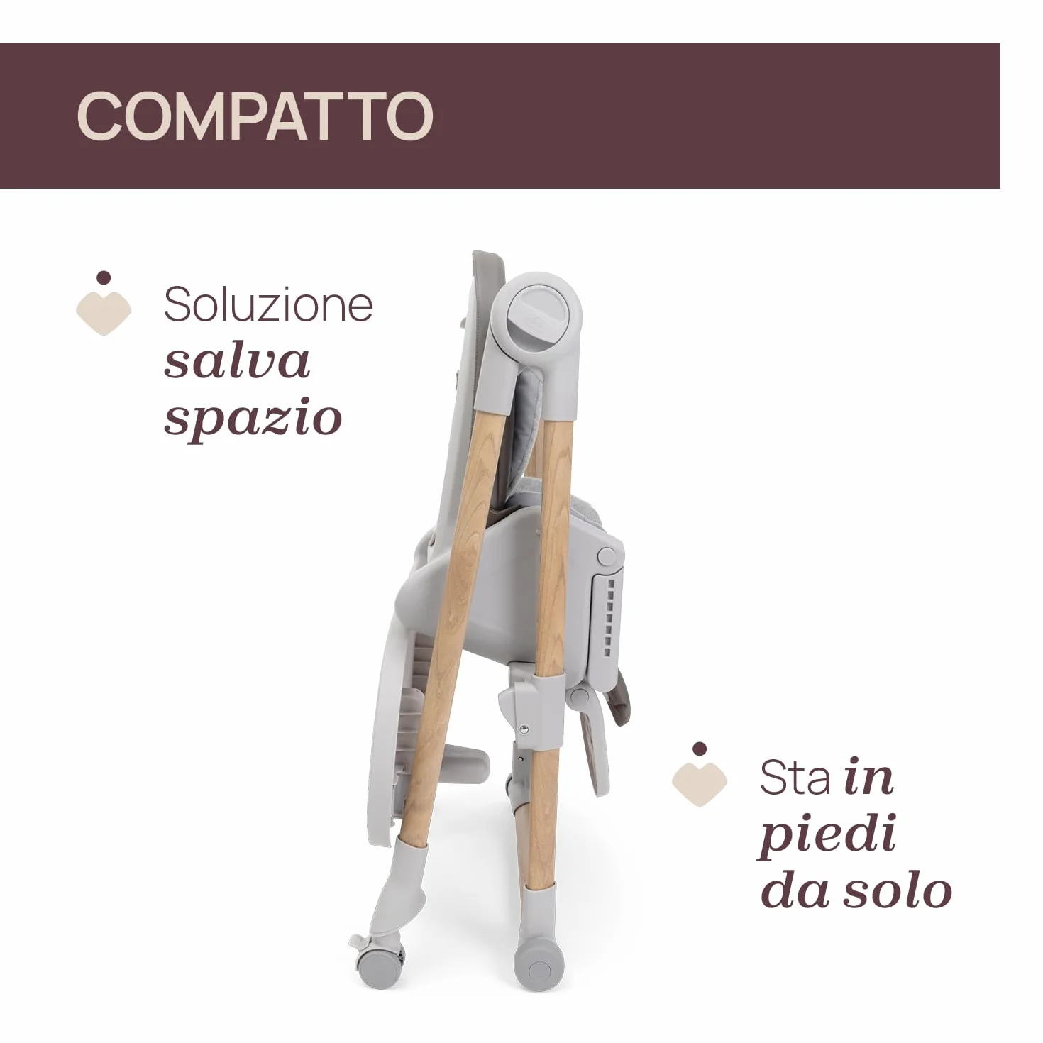 Chicco Polly Armonia Seggiolone Evolutivo Pappa Bambini 0-40 kg Sedia Evolutiva Reclinabile Altezza Poggiapiedi Regolabili 4 Ruote Compatto Marrone