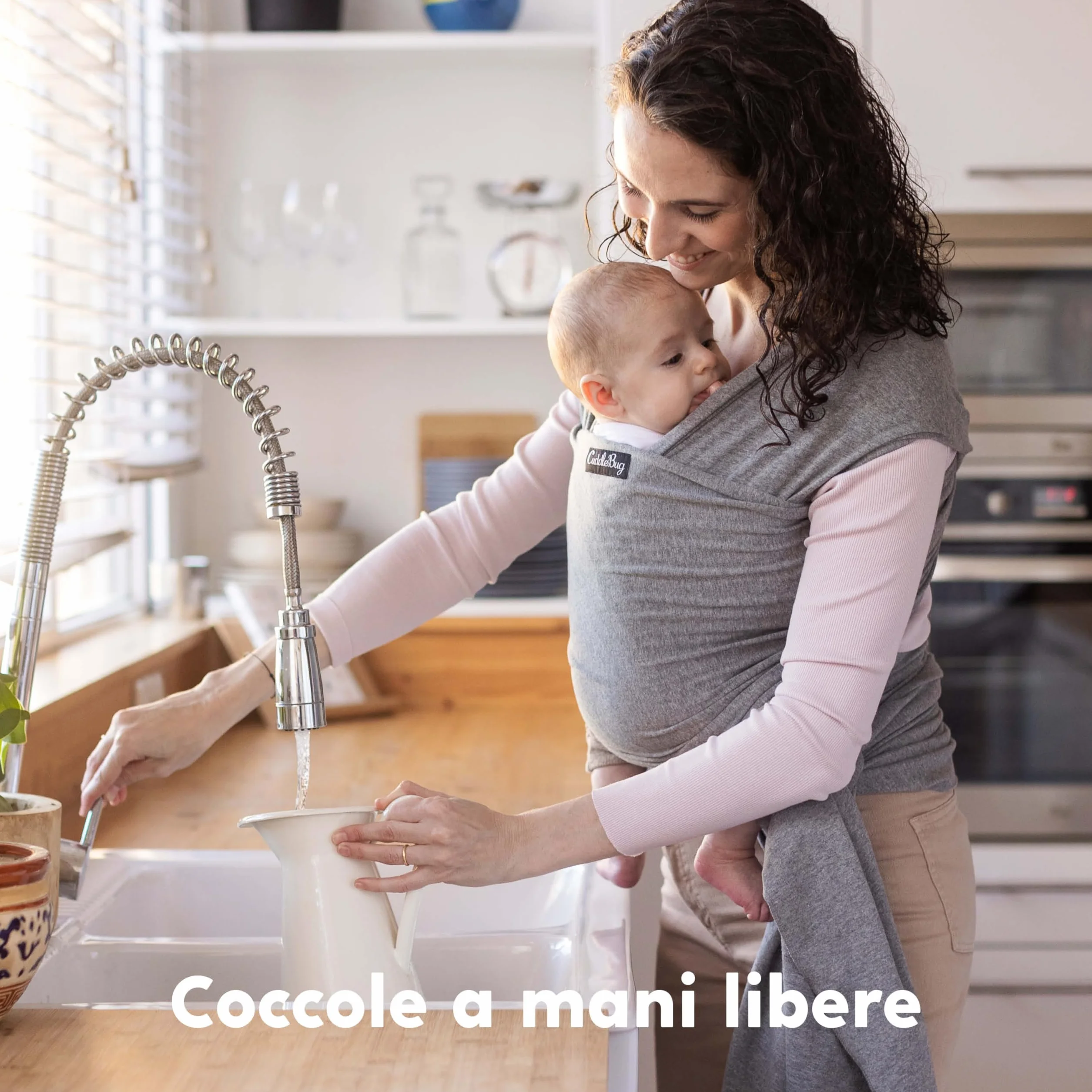 CuddleBug Fascia Porta Bebé Neonato e Bimbi fino a 16 Kg – Fascia Neonato per Trasporto a Mani Libere – Marsupio Bambino a Fascia – Ideale come Regalo Nascita e Baby Shower (Grigio/Grey)
