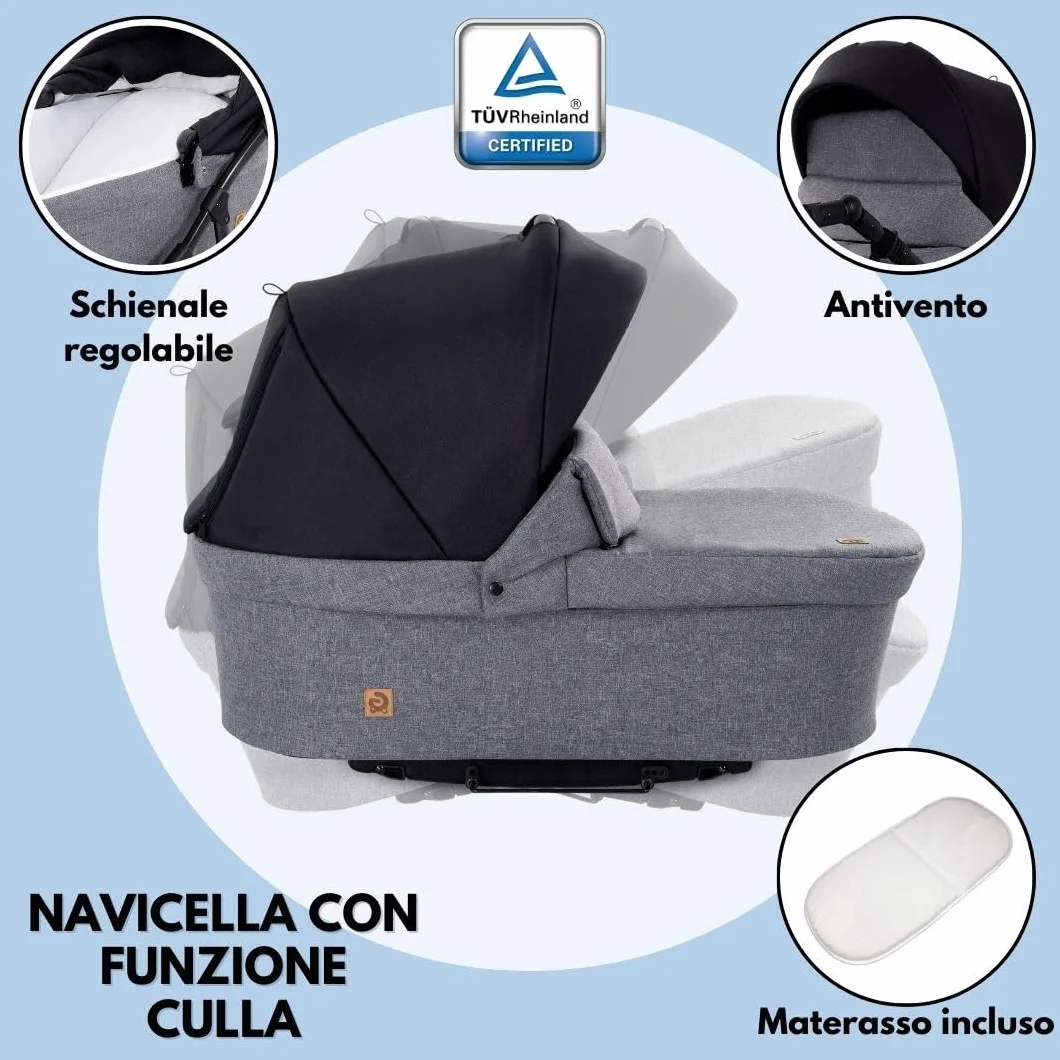 GaGaDumi Boston Passeggino Trio 3 in 1 Carrozzina Passeggino Seggiolino Auto Sistema Viaggio Completo Nero