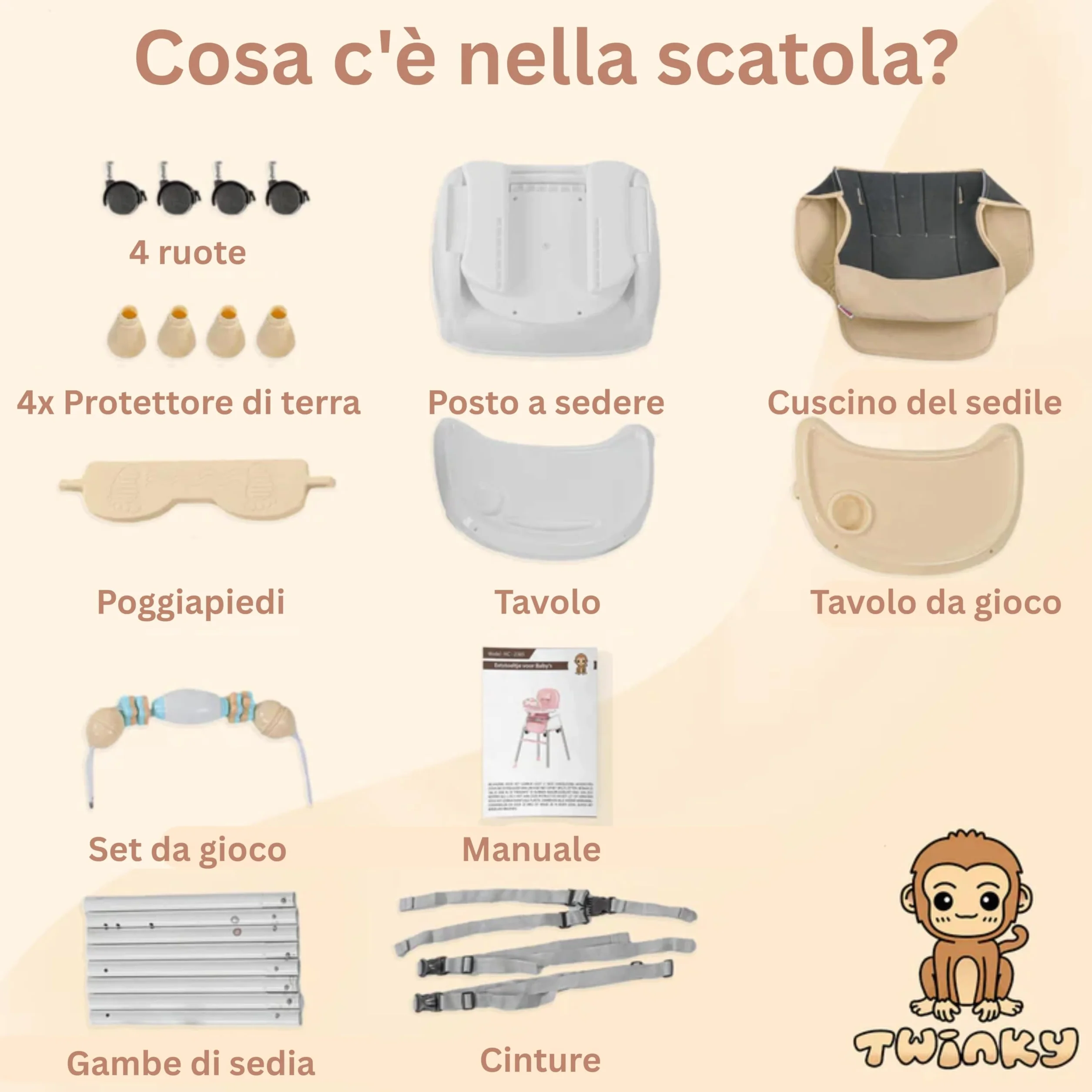 Twinky Seggiolone Pappa Evolutivo 0-36 Mesi Regolabile Portatile Design Sicuro Comfort