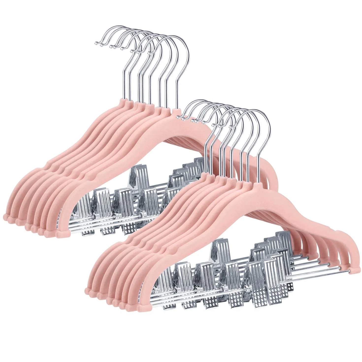 Grucce in velluto per bambini 30 cm con clip mobili antiscivolo ultra sottili salvaspazio 16 pezzi rosa