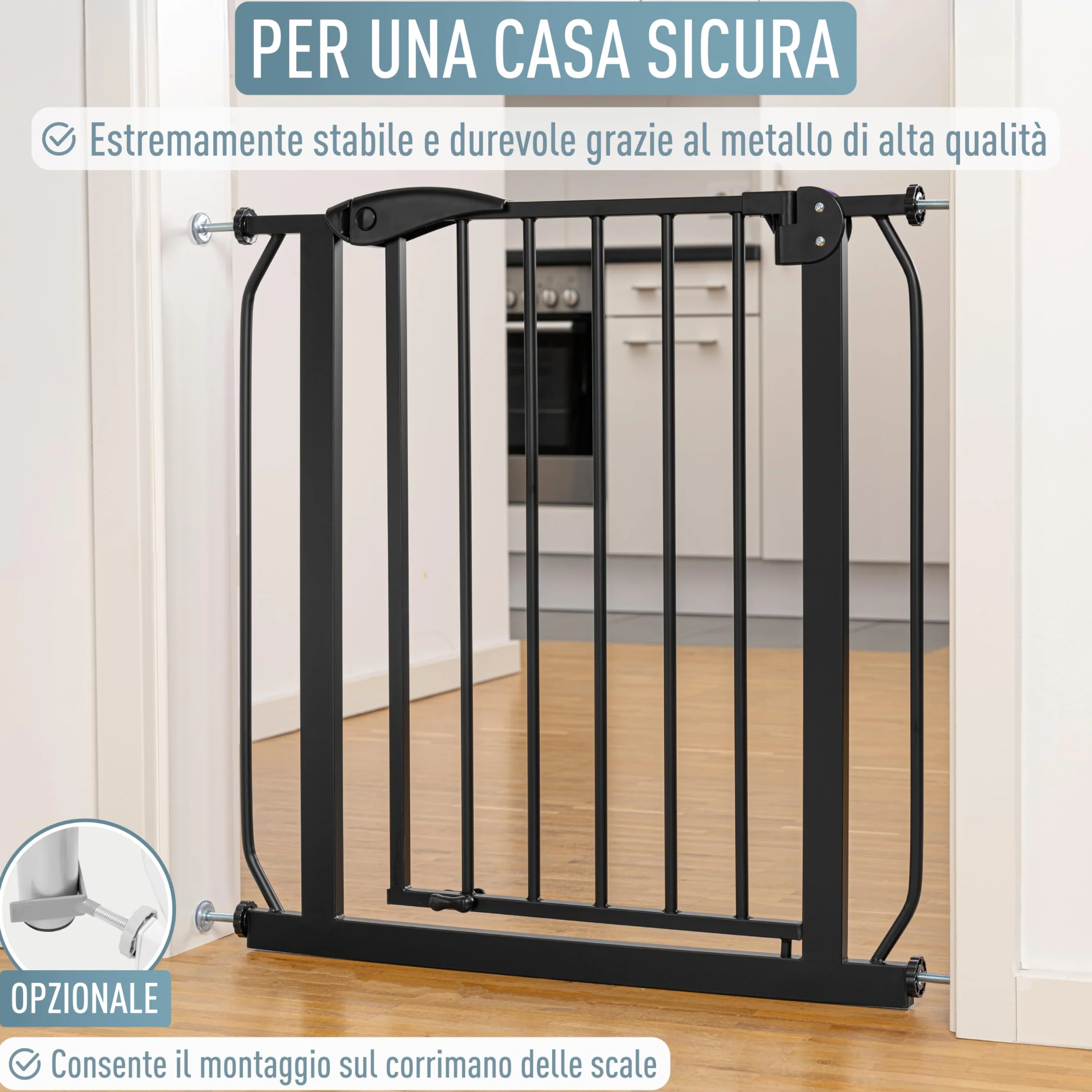 Berrin Cancelletto per Bambini di Sicurezza 58-185 cm Metallo 90° Stop Nero 58-66 cm