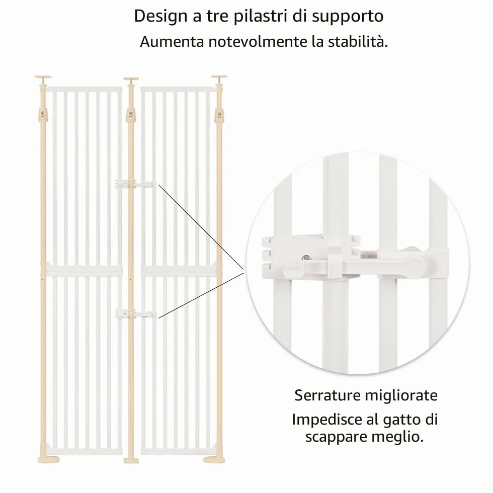 unipaws Barriera di sicurezza per gatti extra alta 190 cm barriera per animali domestici con serratura, sbarre ravvicinate, montaggio senza foratura, uso interno