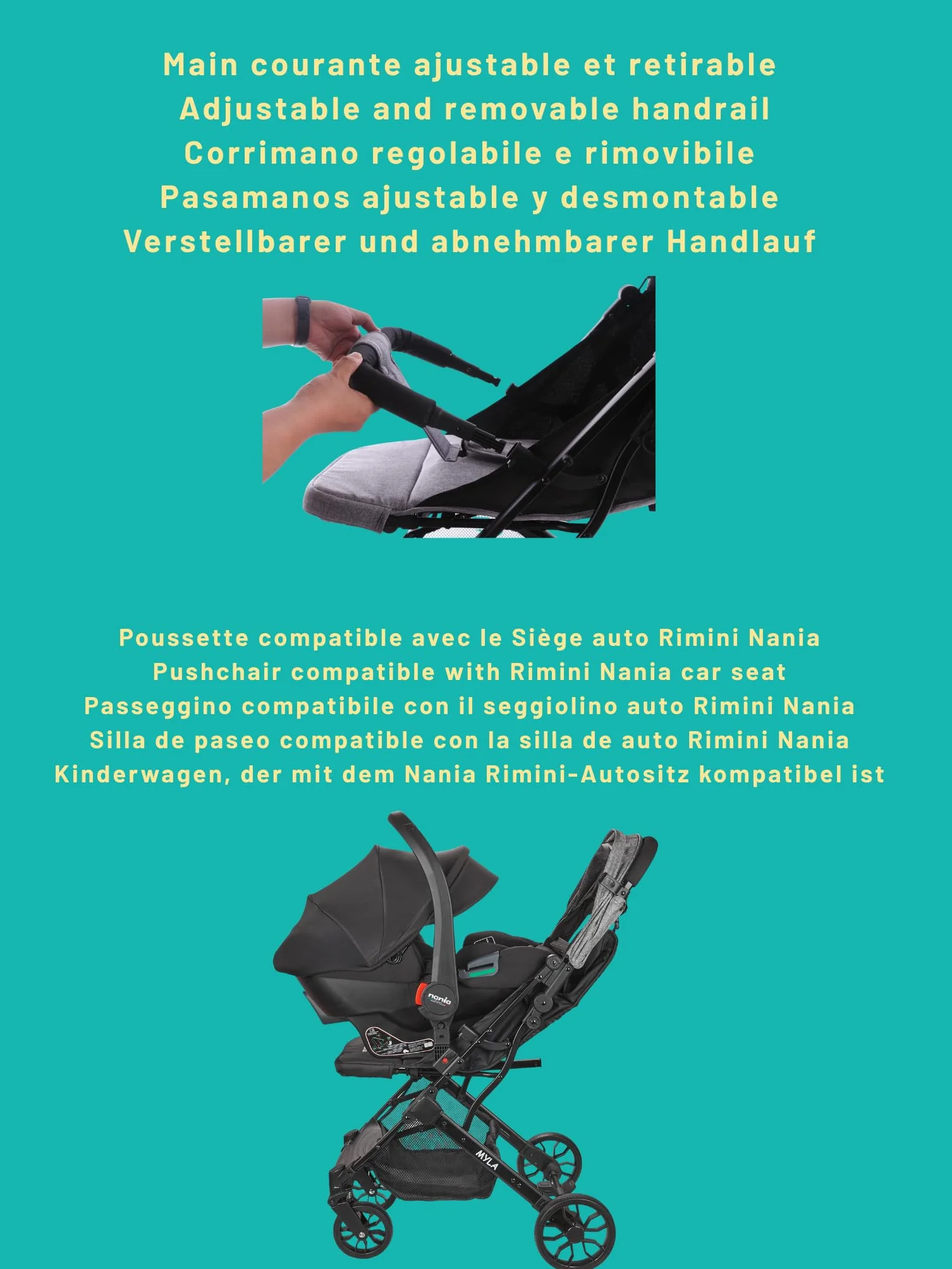 Nania Myla passeggino compatto a ombrello leggero 7,5 kg reclinabile 0-4 anni 22 kg max