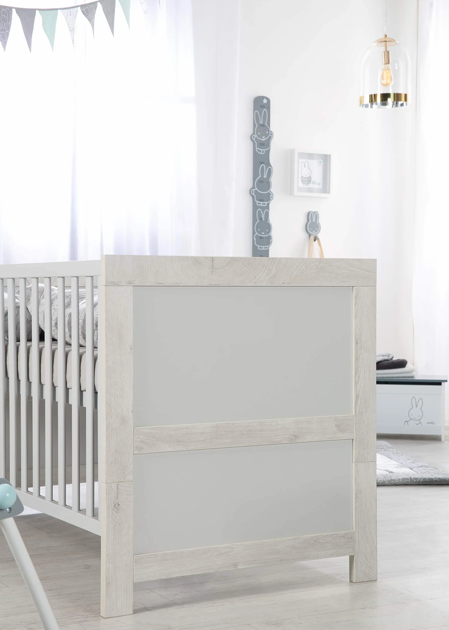 Cameretta per Bambini Mila Lettino Combinato 70x140 cm Fasciatoio Cassettiera Armadio 3 Ante Bianco Grigio