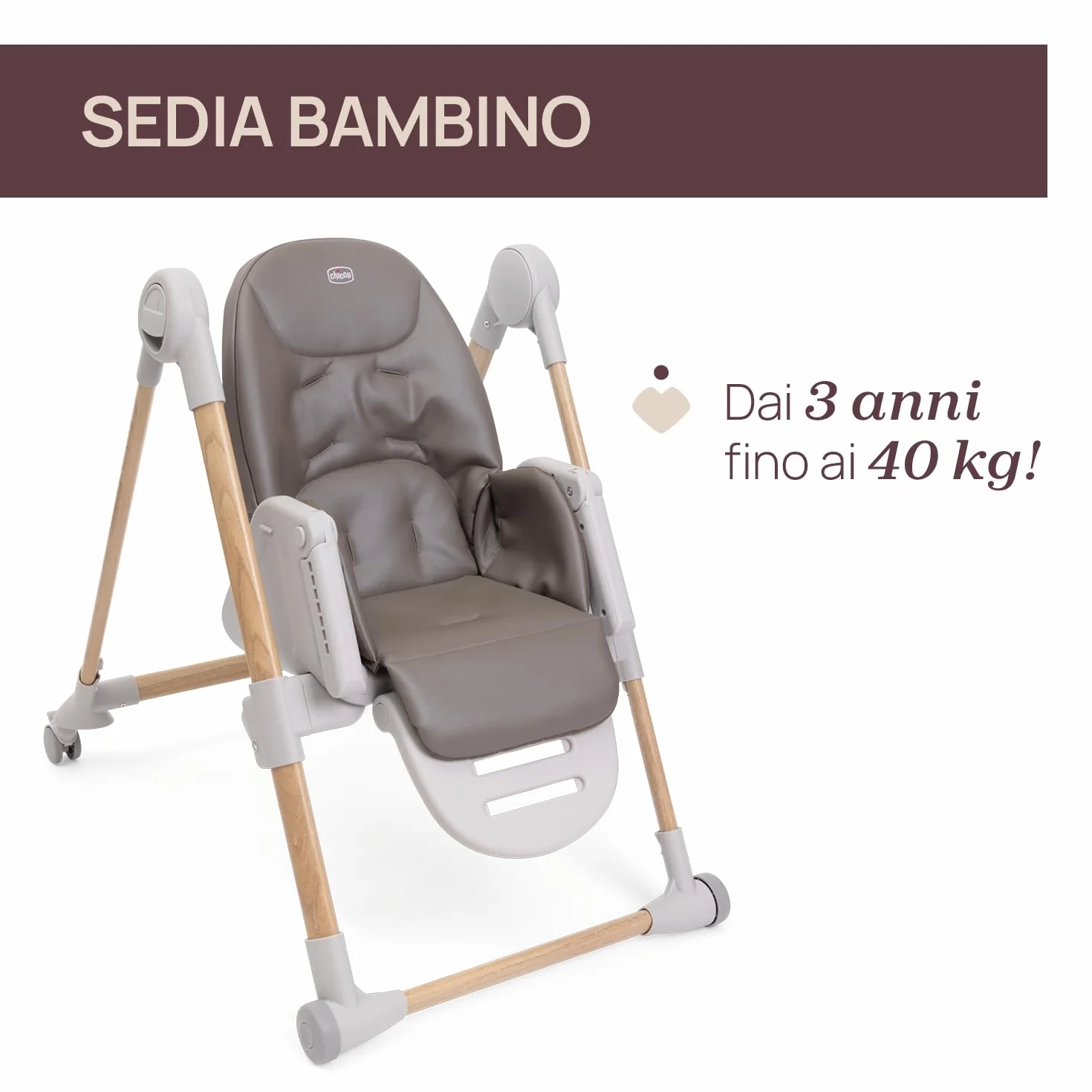 Chicco Polly Armonia Seggiolone Evolutivo Pappa Bambini 0-40 kg Sedia Evolutiva Reclinabile Altezza Poggiapiedi Regolabili 4 Ruote Compatto Marrone