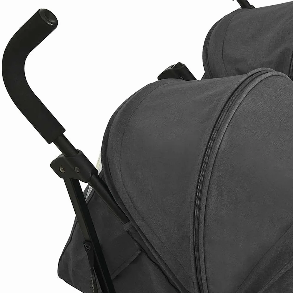 Passeggino Tandem Gemellare vitaXL Nero in Acciaio