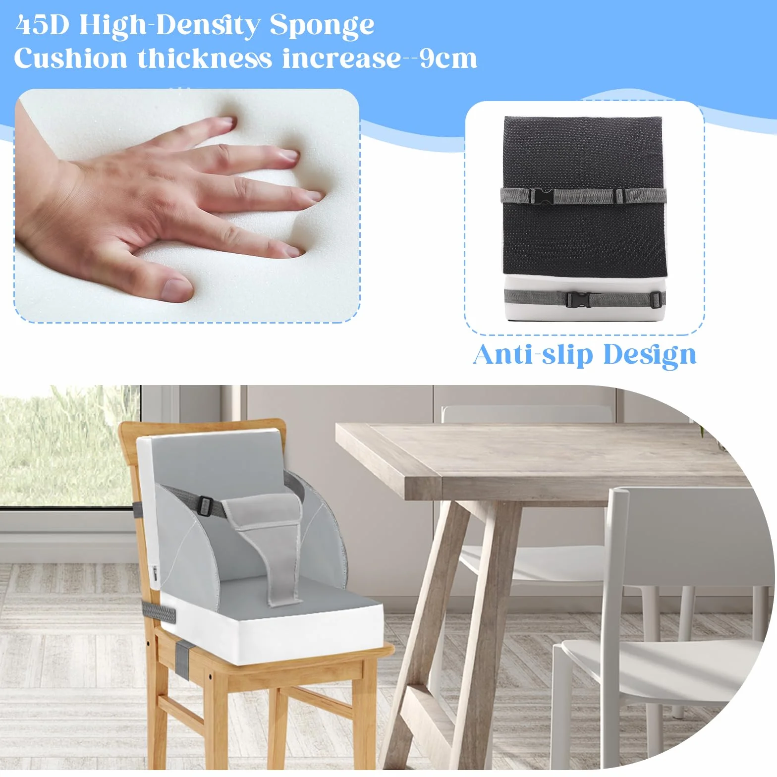 Cuscino Rialzo Sedia per Bambini 3-Punto Cintura PU Impermeabile Portatile con Cinture