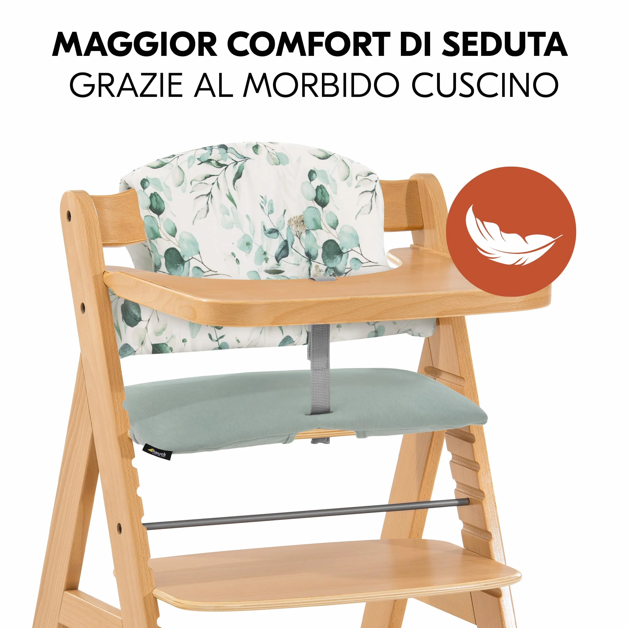 hauck Seggiolone Set Alpha+ Move - Sedia Evolutiva Legno con Ruote, Vassoio e Cuscino - 2 Piatti in Silicone - Legno/Mint
