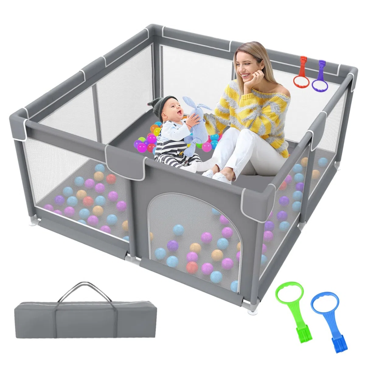 Box per bambini 90 cm x 90 cm robusto centro di attività per bambini con ventose antiscivolo e rete traspirante super morbida.