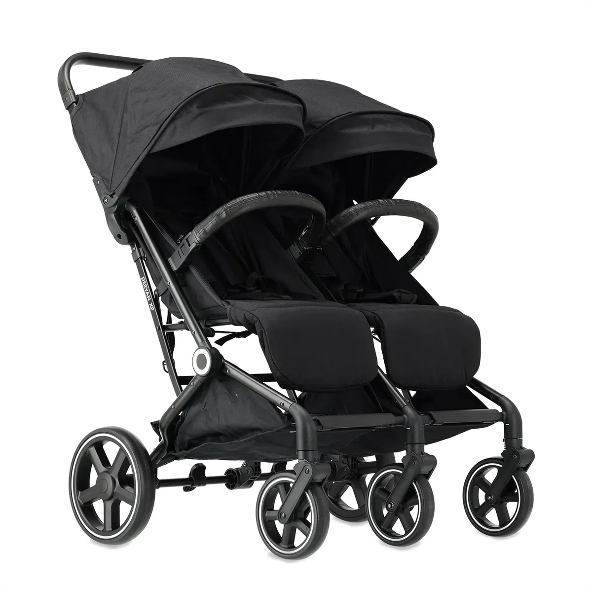 Passeggino Deryan XP X2 2 in 1 - Compatto e pieghevole - Adatto dalla nascita fino a 4 anni - Passeggino con portata massima di 22 kg per sedile - Nero