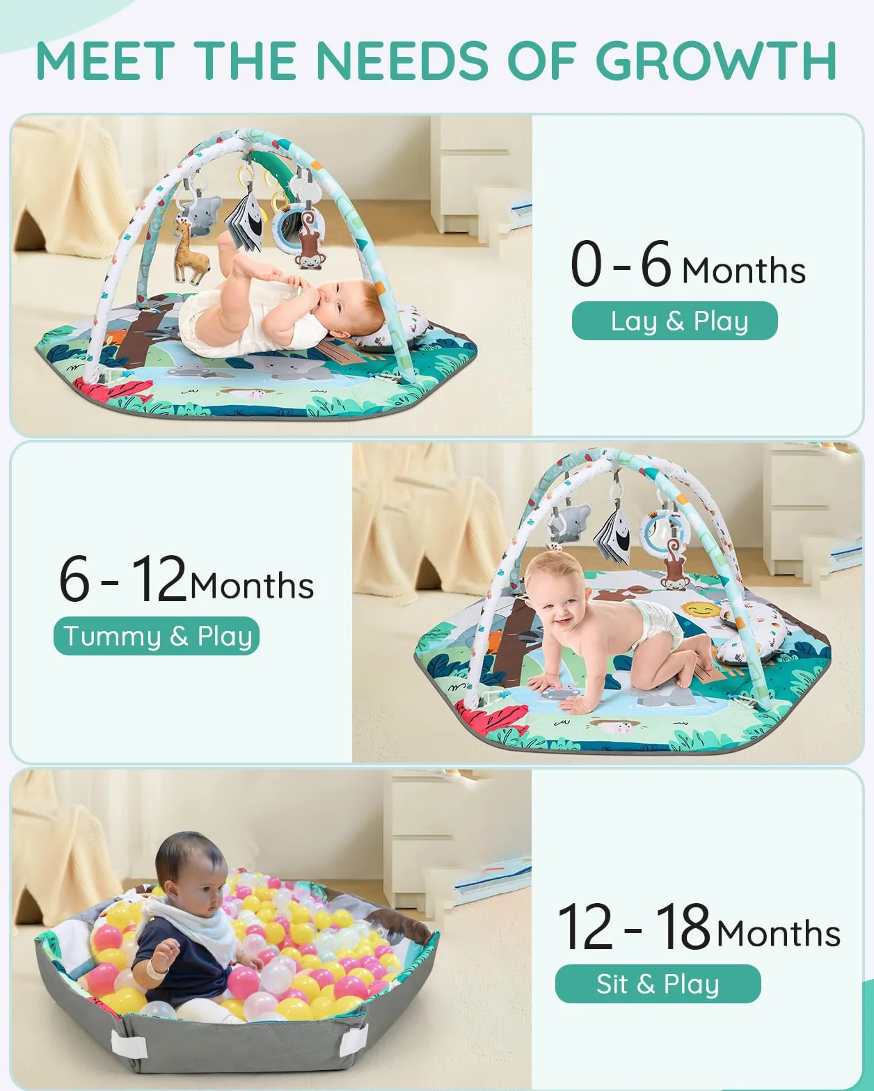 Lilian&Gema Palestrina Neonato, Palestrina Evolutiva Neonato con 6 giochi sensoriali per lo sviluppo sensoriale e motorio da 0-18 mesi,che la rendono il regalo perfetto per il tuo bambino