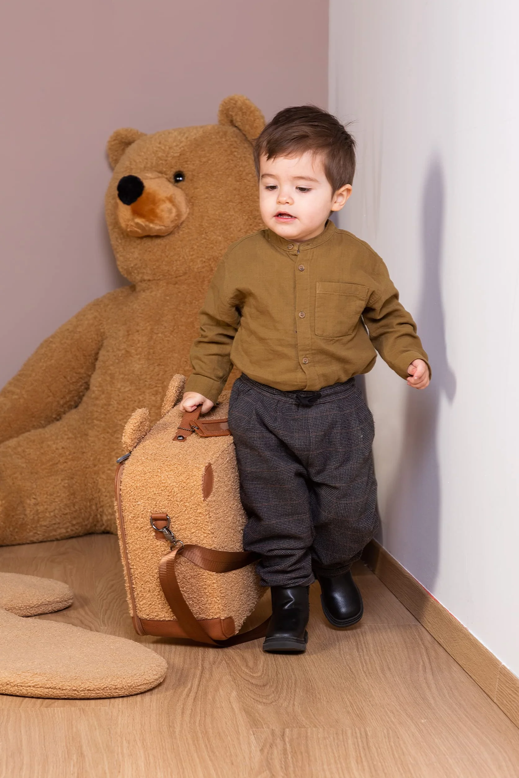 Childhome Valigia per bambini Weekend formato cabina compatto resistente con manico etichetta nome orsacchiotto marrone