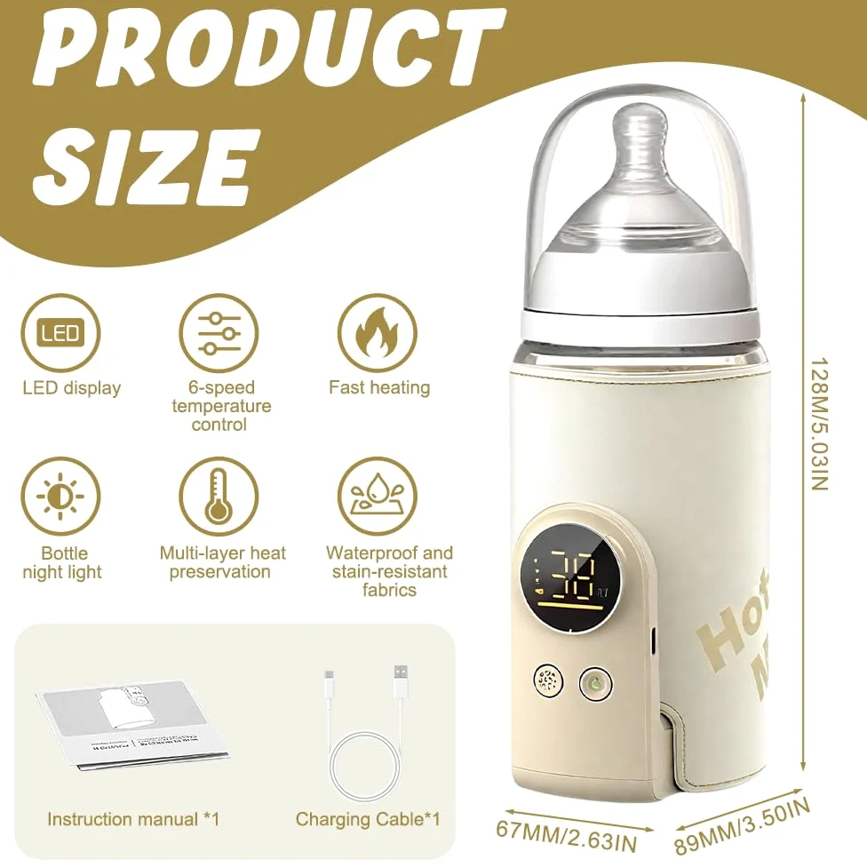 NAVESO Scaldabiberon Portatile per Mantenere la Temperatura, Scaldabiberon Baby USB con 6 Livelli di Temperatura Regolabili, Scaldabiberon Portatile Senza Fili per Latte Materno o Artificiale
