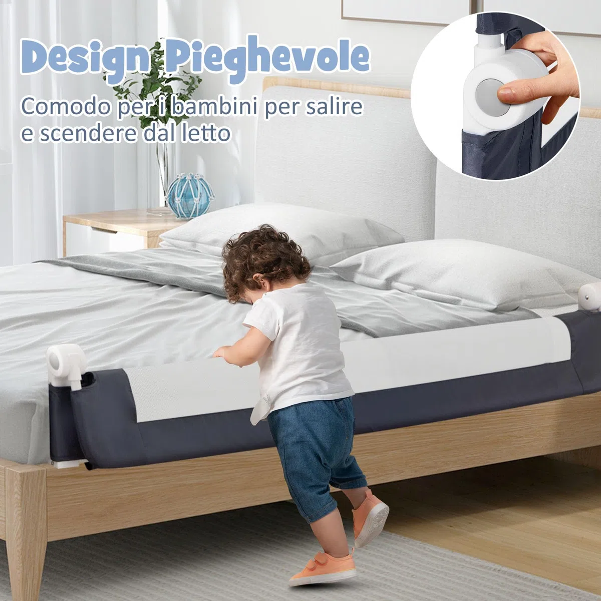 RELAX4LIFE Sponda Letto per Bambini 105/120/150cm, Barriera di Sicurezza, Traspirante e Pieghevole, Sbarra Letto per Letti Singoli e Matrimoniali (152x34x42cm, Grigio)