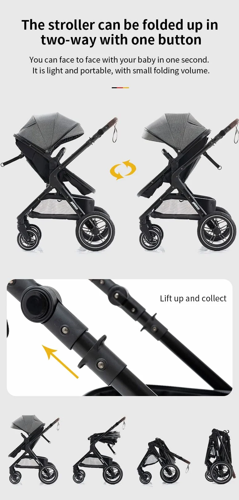 Passeggino 3 in 1 Carrozzina Multifunzionale Pieghevole Neonato Khaki