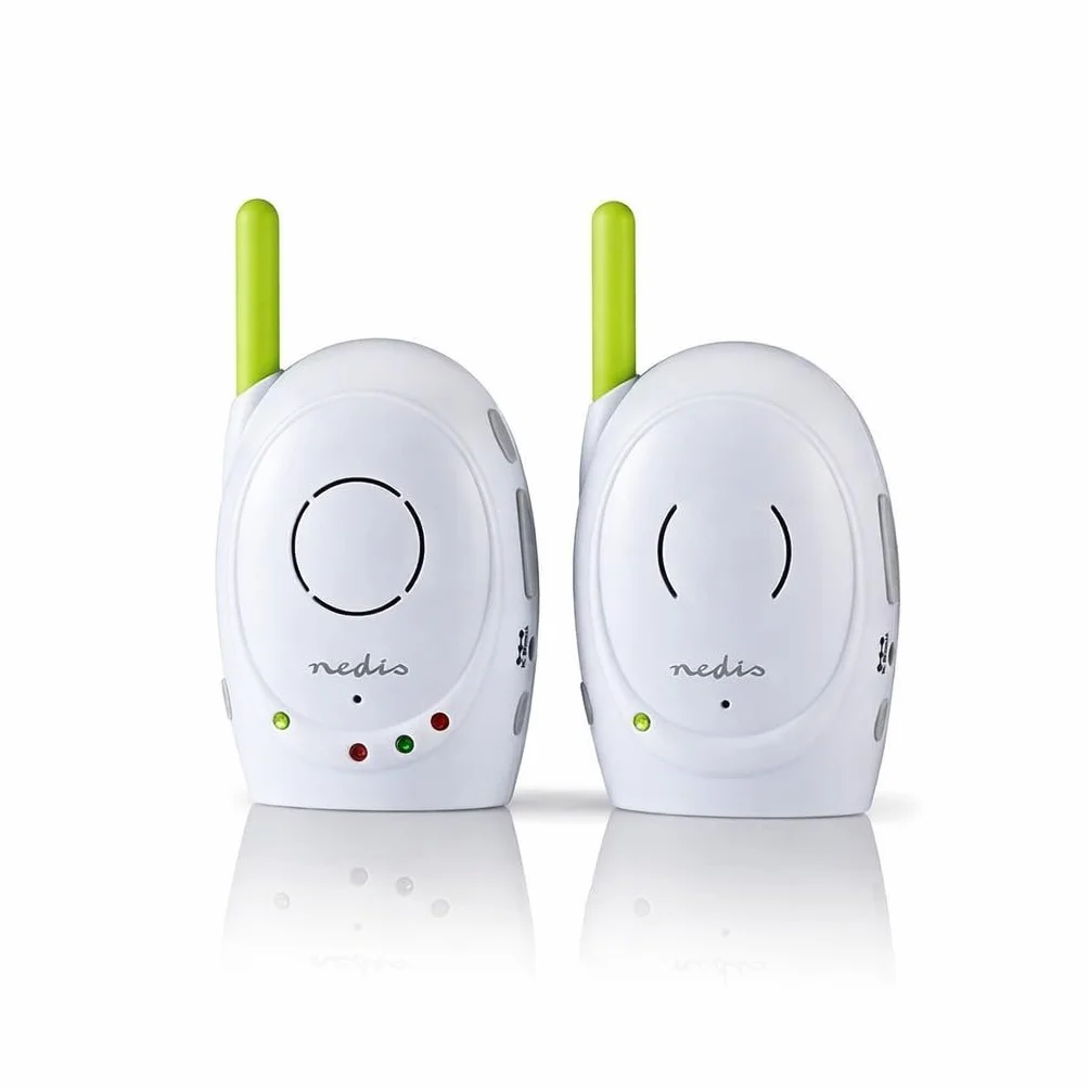 Nedis Audio Baby Monitor - Telefoni wireless per bambini con interfono, portata 300 m, Set di 2, Verde/Bianco