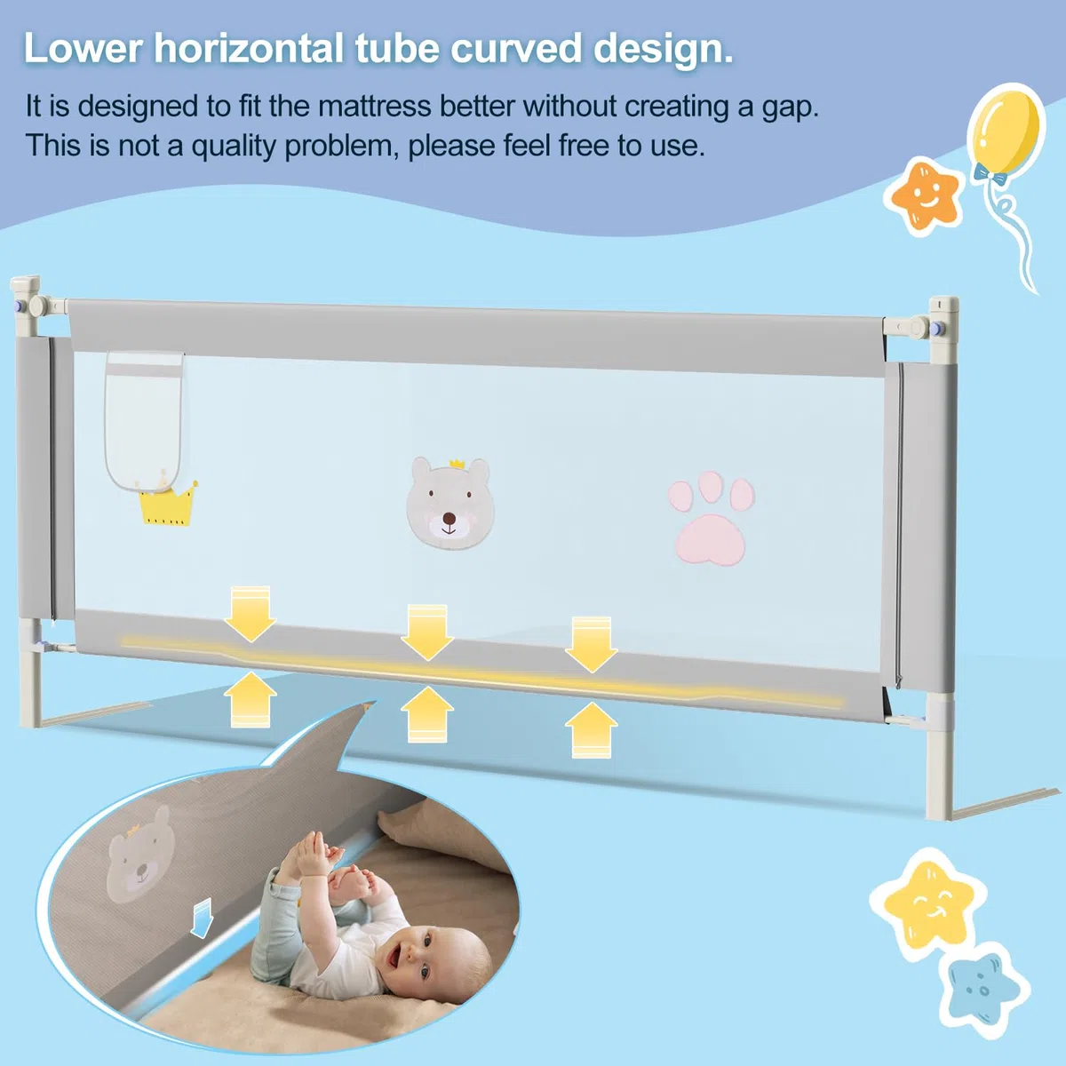 Ikodm - Griglia di protezione per letto 2X 200 cm e 1X 180 cm, griglia di protezione per letto con altezza regolabile da 70-98 cm, protezione anticaduta per letto, griglia di protezione per lettino