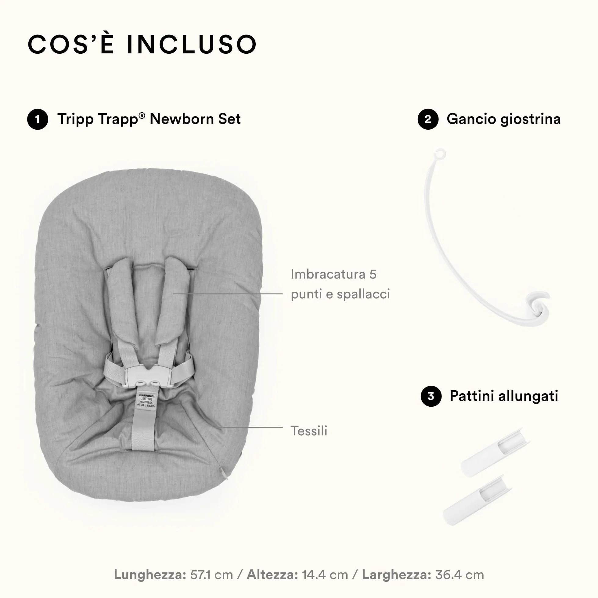 Stokke Tripp Trapp Newborn Set Grigio - Sedia per Neonati fino a 9 kg Compatibile con Tripp Trapp