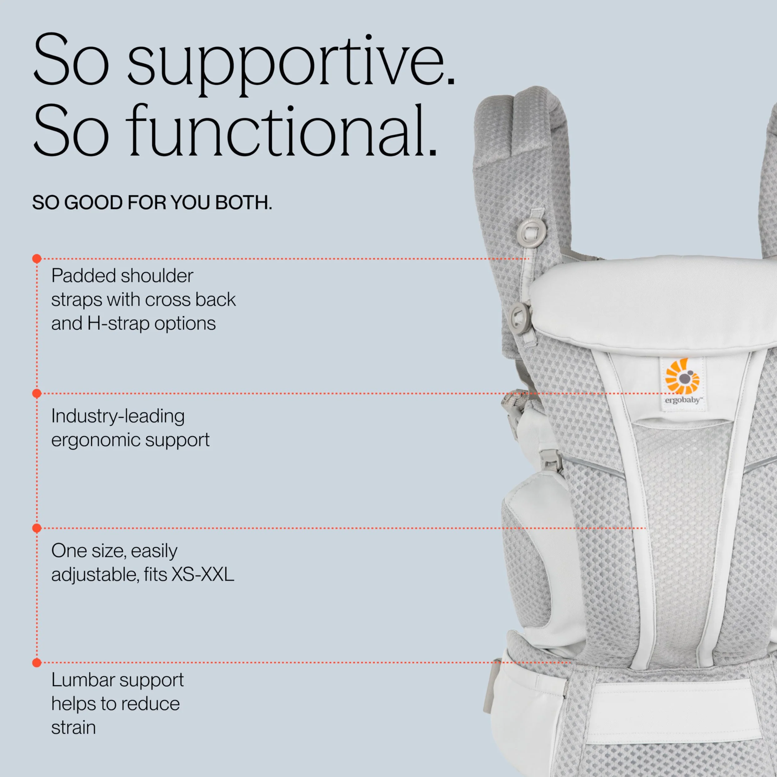 Marsupio Ergobaby Omni Breeze per neonati, 4 posizioni SoftFlex Mesh marsupio anteriore ergonomico marsupio posteriore per neonati (Pearl Grey)