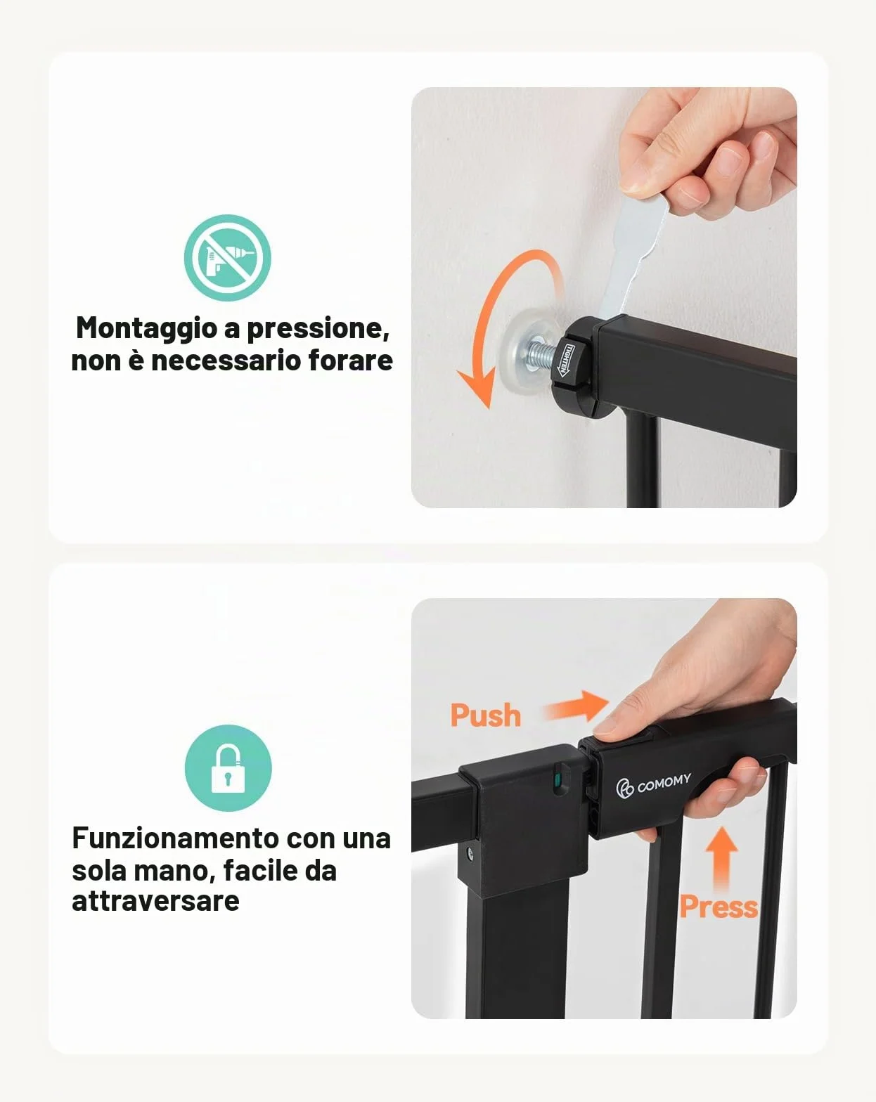 COMOMY 91,5cm Cancelletto per cani Extra Alto, per Scale e Porte, 75 a 103cm di Larghezza, Montato a Pressione Cancellino Bambini di Sicurezza Extra Largo a Chiusura Automatica per Casa, Nero