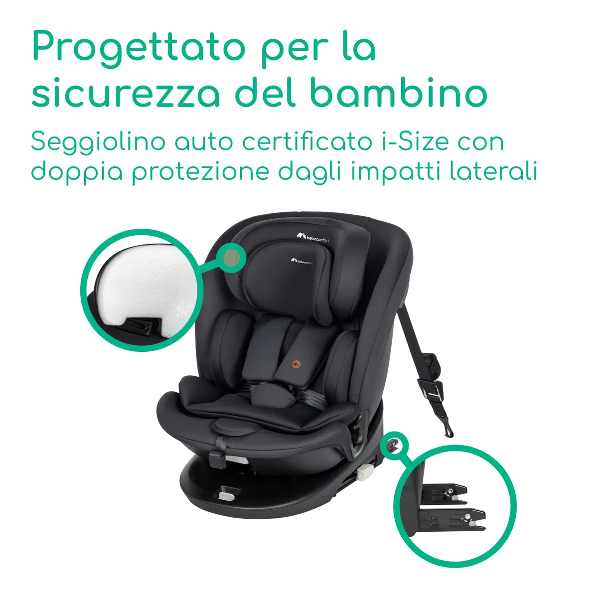 Bebeconfort RevolveFix 360 i-Size Girevole 360, Seggiolino Auto 0-36 Kg, 0-12 anni, ISOFIX con Top Tether, Seggiolino Reclinabile 6 Posizioni, 12 Posizioni Poggiatesta, Tessuti Traspiranti, Full Black