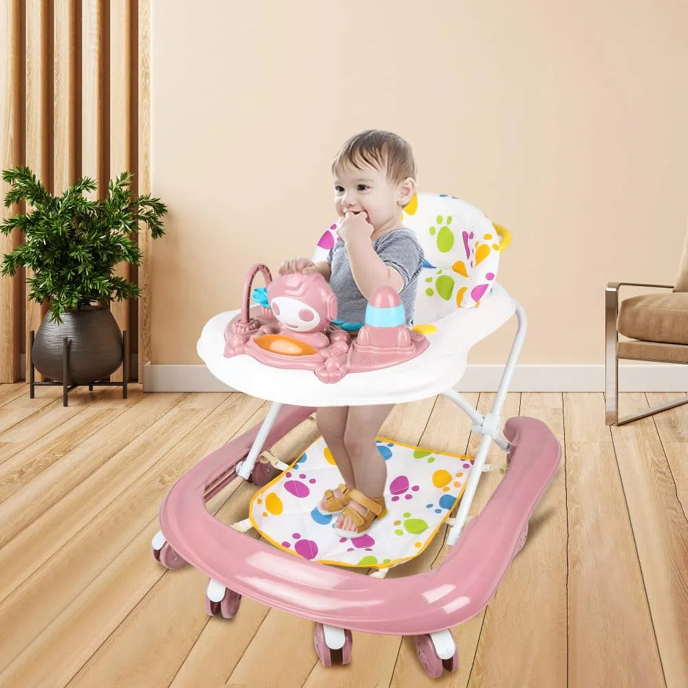 Andador per Bambini e Bambine Scalabile 3 in 1, Andador Pieghevole per Camminare con 3 Altezze Regolabili, Sedile e Vassoio Rimovibili, Centro Attività per 6+ Mesi, Portata 12 KG - 62 x 68 x 36-81 cm