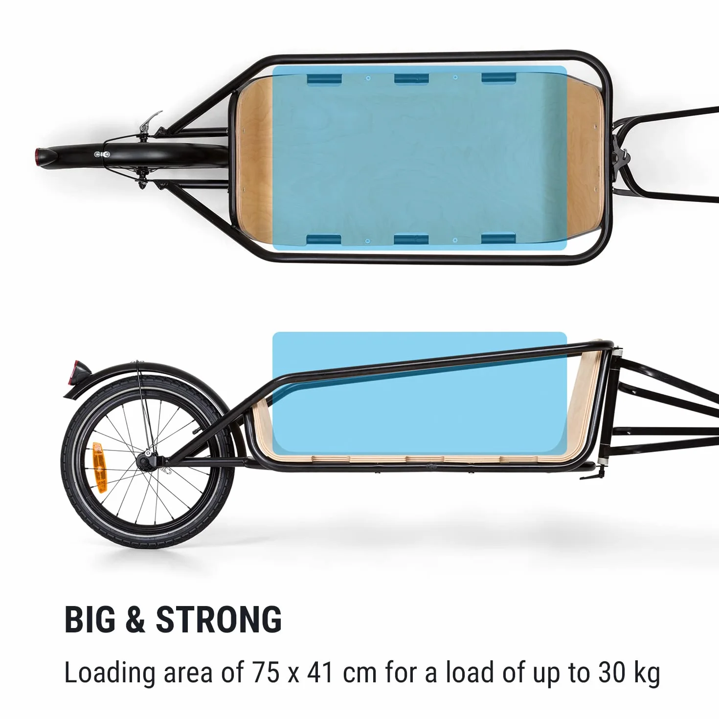 KLARFIT Companion Chaser - Rimorchio da Bici per Carichi fino a max. 30 kg, Cargo Bike con Ruote da 16", Carrello Bici per Bambini, Area Carico in Multiplex di Betulla, con o senza Telaio Superiore