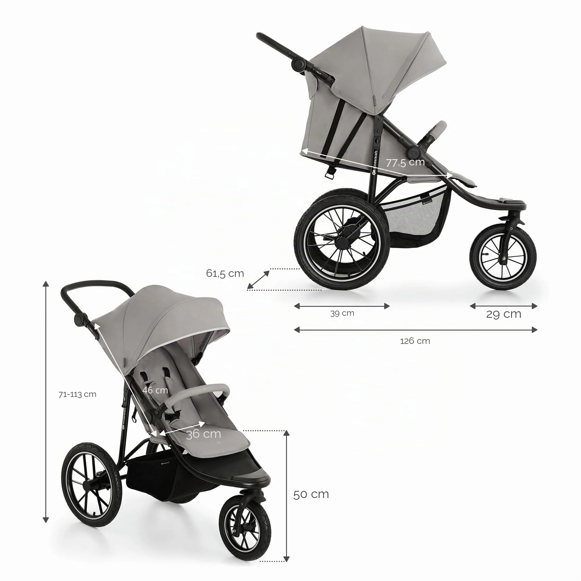 Kinderkraft HELSI 2 Passeggino leggero 3 ruote, 27 kg, szare