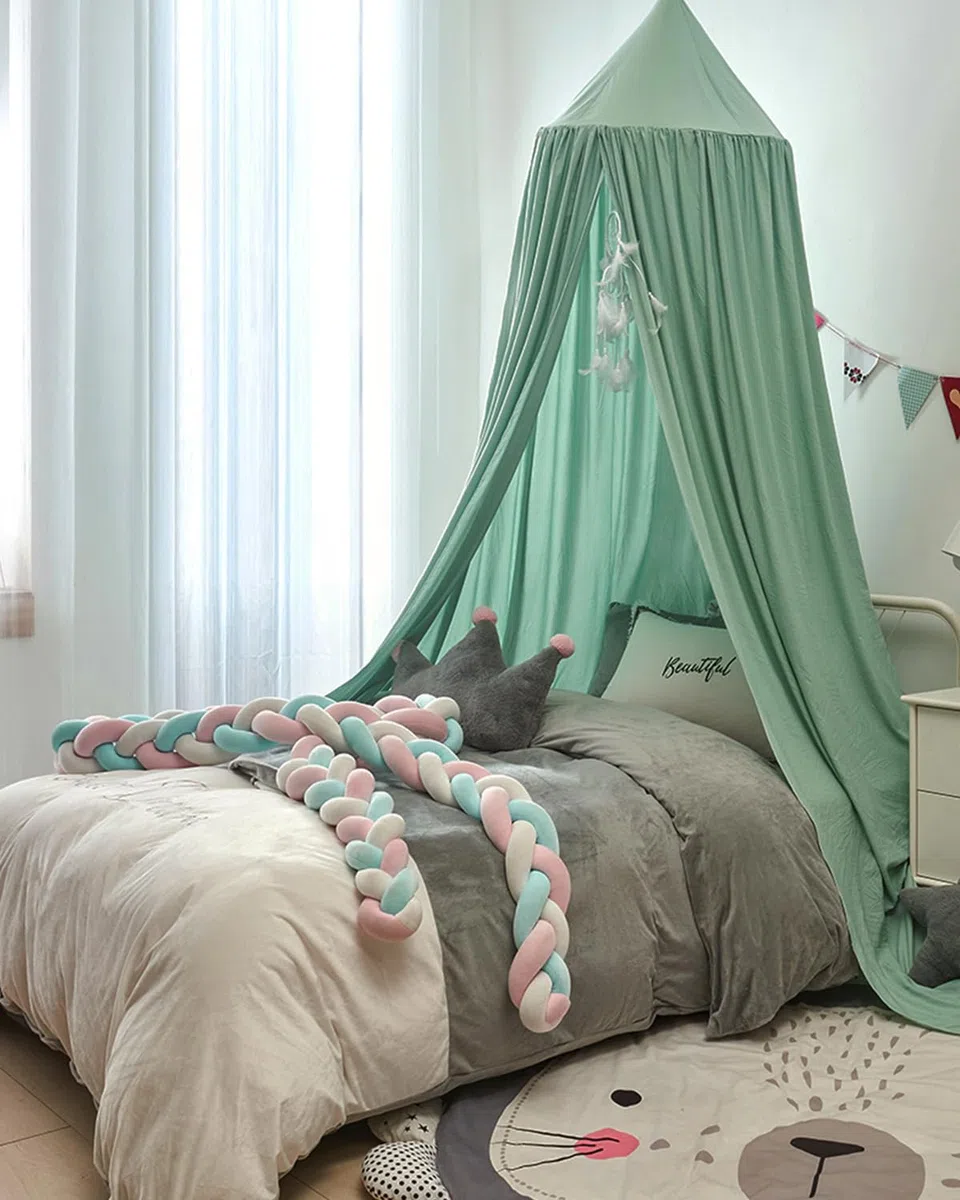Surwin Baldacchino per Letto Bambini, Tenda Zanzariera Cupola Rotonda Baldacchino per Decorazione Lettino Culla Bambini Cameretta Camera da Letto Lettura - Lago Verde